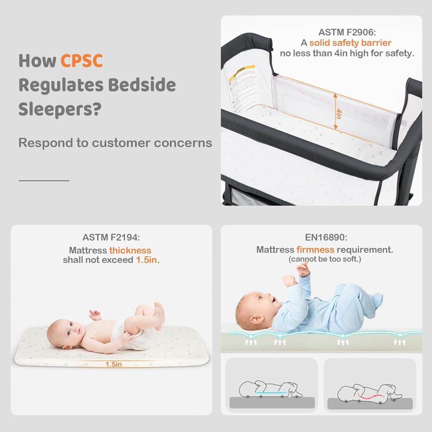 Adjustable 7 Heights and All Mesh Sides,Bedside Bassinet for Baby, Portable Baby Bassinet Bedside Sleeper