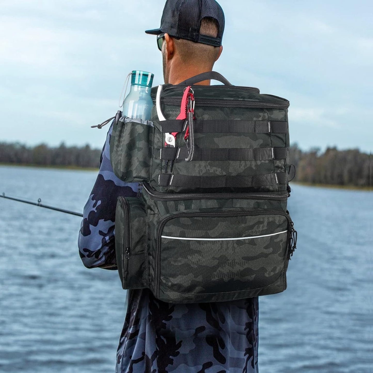 Fishing Backpack, Water Resistant Fishing Tackle Box Bag with Rod Holders & Cooler, Gear Gifts for Men