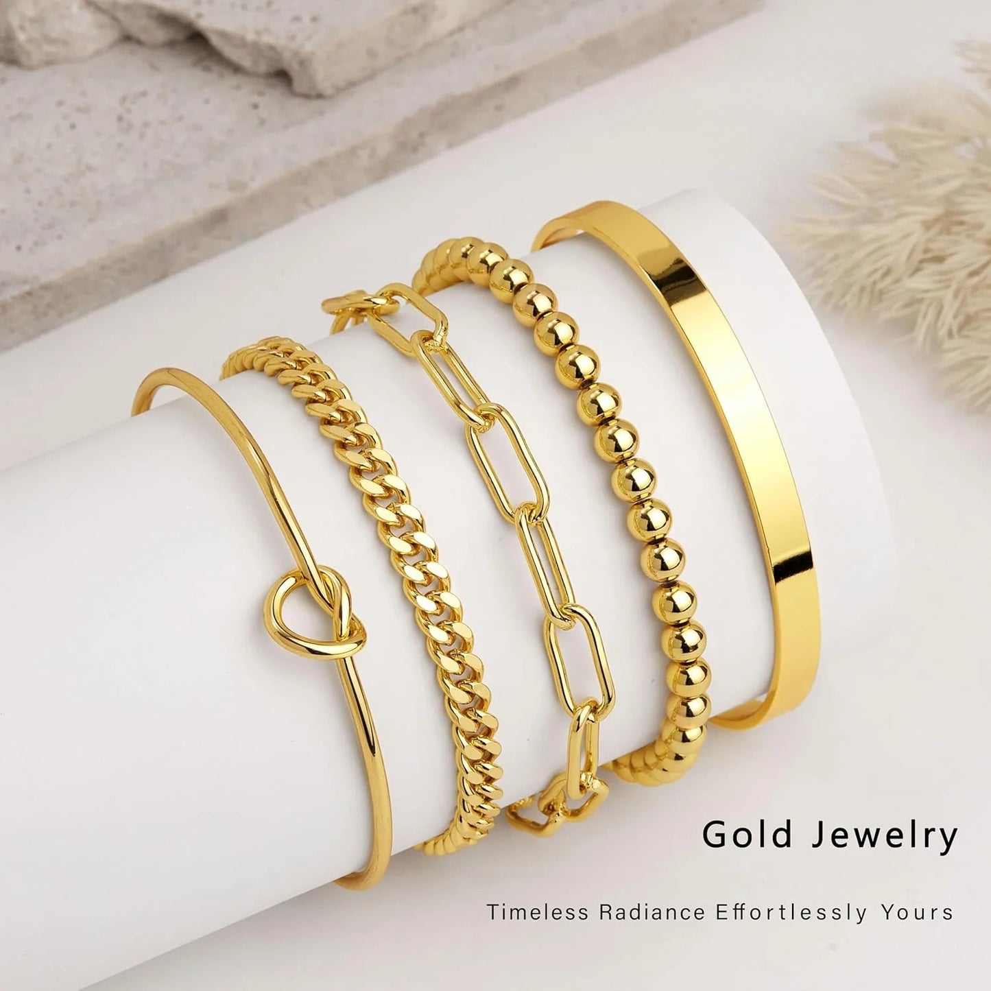 Gold Bracelets for Women Non Tarnish, 14K Gold Plated Chunky Cuff Bracelet Gold Bangles Bracelet for Women Trendy
