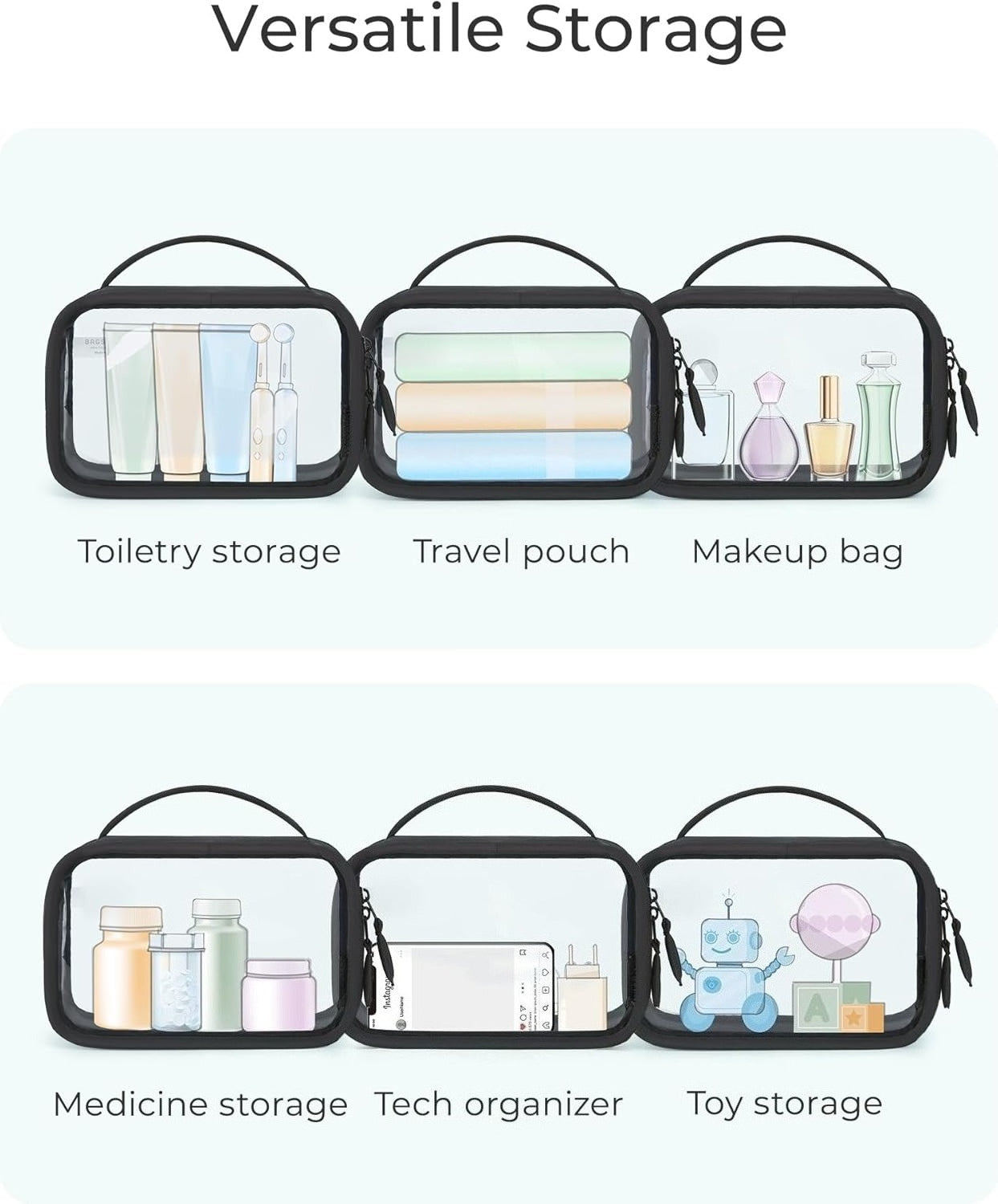 Toiletry Bag, Large Opening Clear Makeup Bag with Handle, Quart Sized Travel Toiletry Bag