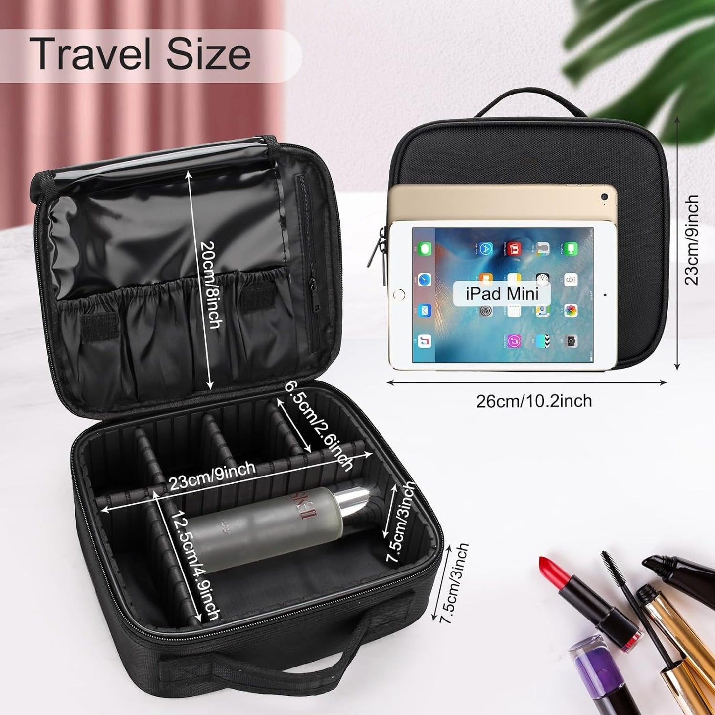 Travel Makeup Case Organizer Portable Artist Storage Bag with Adjustable Dividers