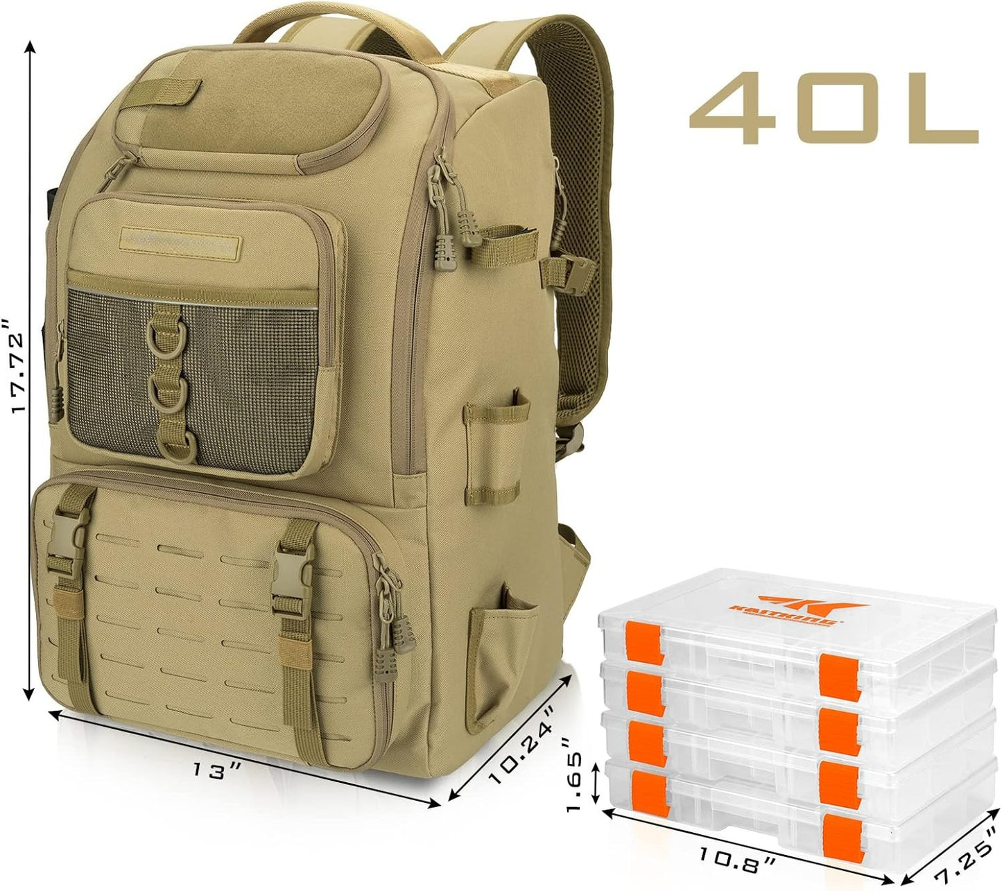 Fishing Tackle Backpack with Rod Holder 4 Tackle Boxes, Storage Fishing Gear and Equipment