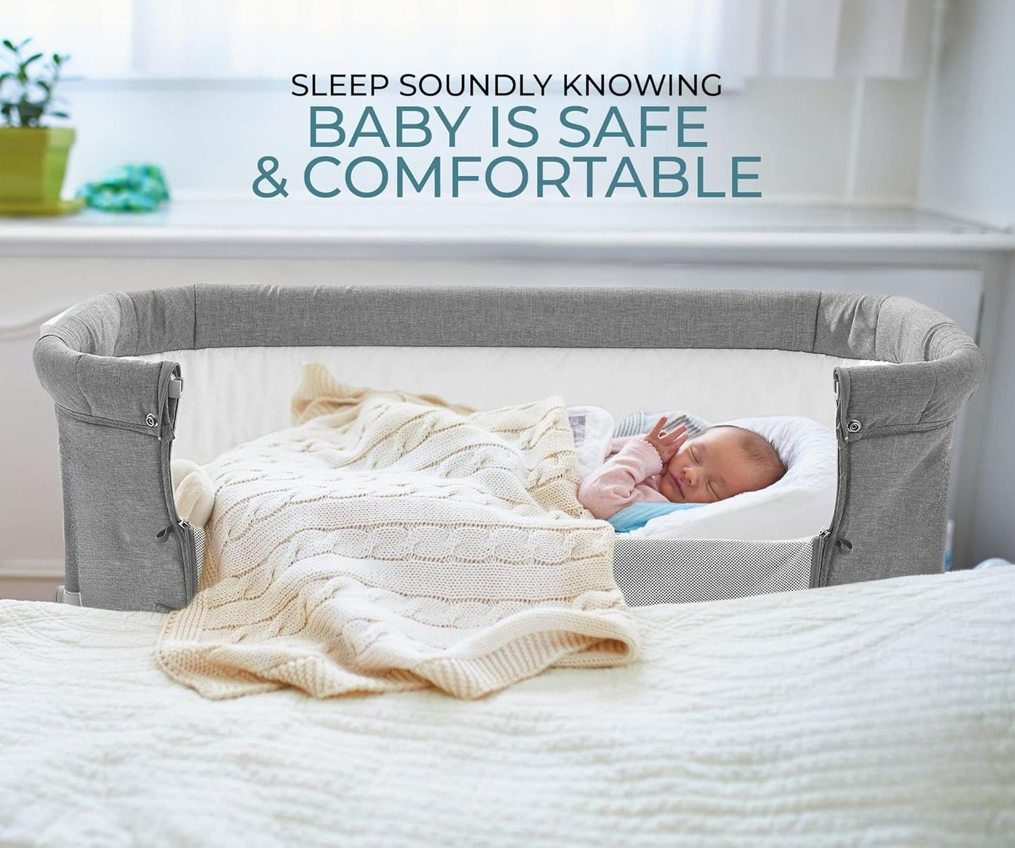 3 in 1 Bassinet, Bedside Sleeper, & Playpen, Easy Folding Portable Crib (Grey)