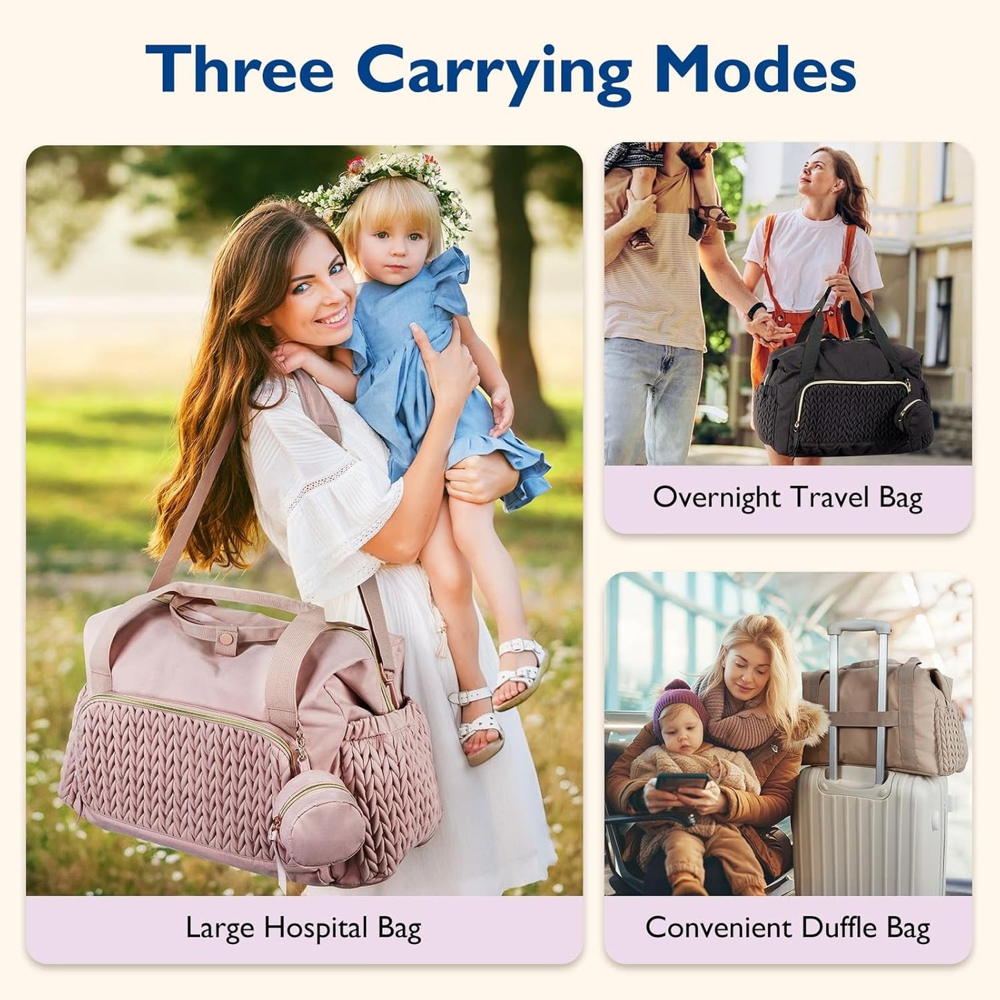 Diaper Bag Tote, Large Capacity Travel Diaper bags, Hospital Bag for Labor Delivery, Baby Bag with Pacifier Case