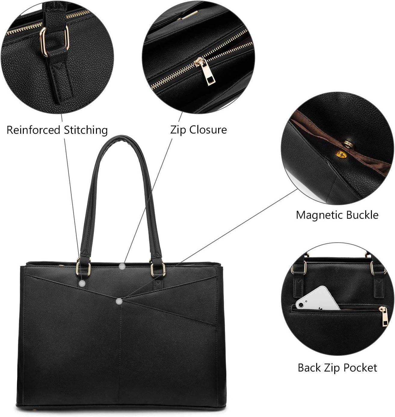 Laptop Tote Bag for Women 15.6 Inch Waterproof Leather Computer Bags Business Office Work Briefcase