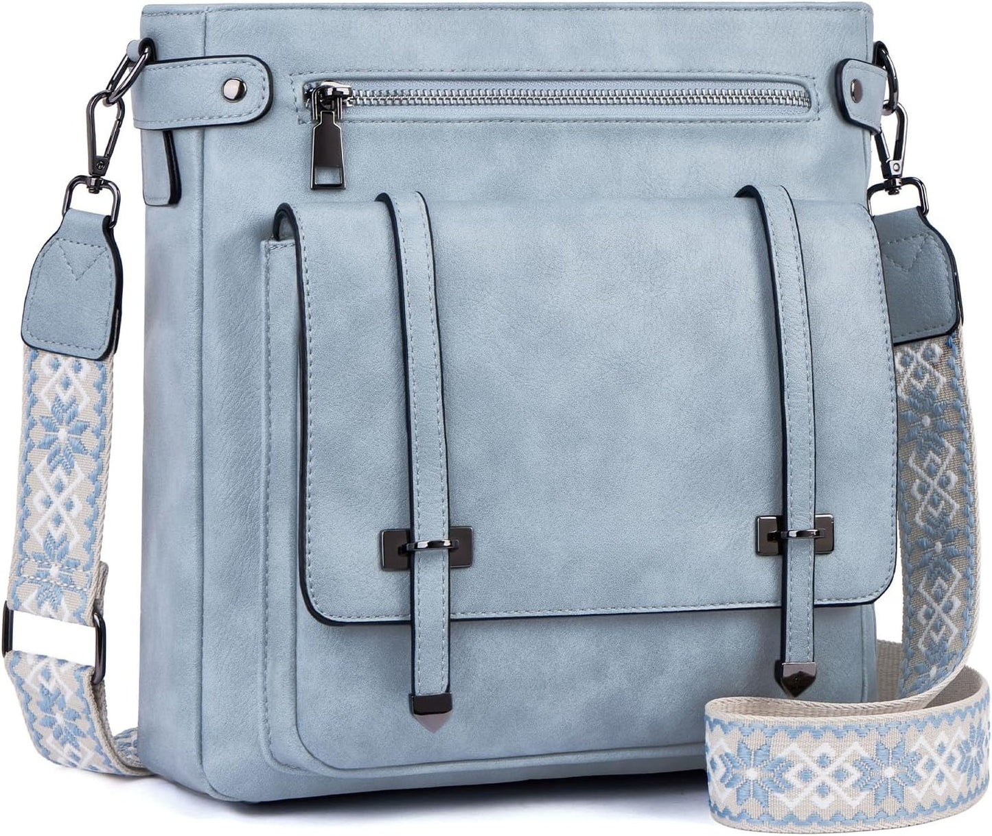Women Multi Pocket Crossbody Purses Vegan Leather Shoulder Handbags Travel Purse Adjustable Strap