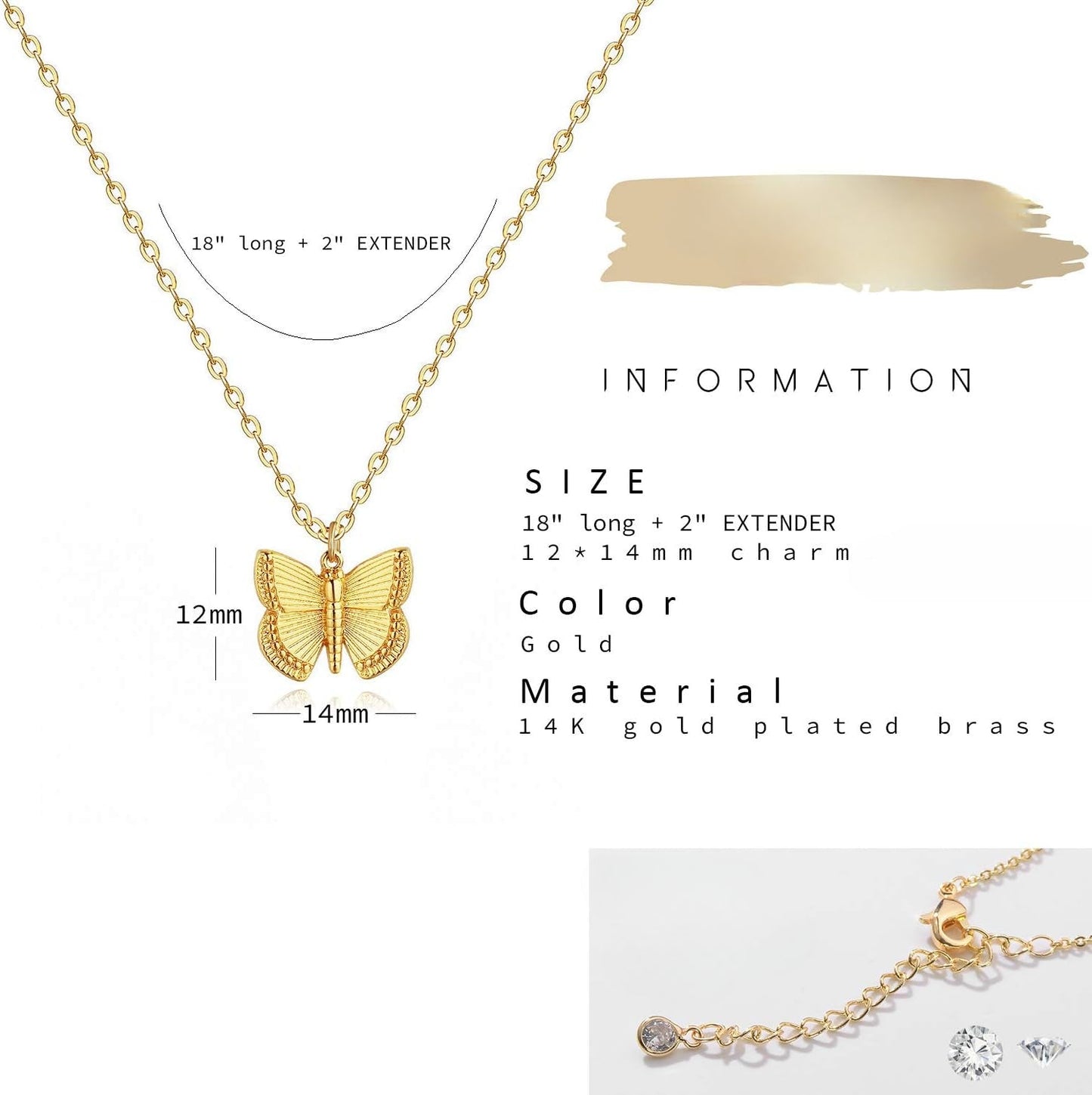 14K Gold Butterfly Necklace - Dainty Animal Pendant Chain for Women, Everyday Luxury Jewelry