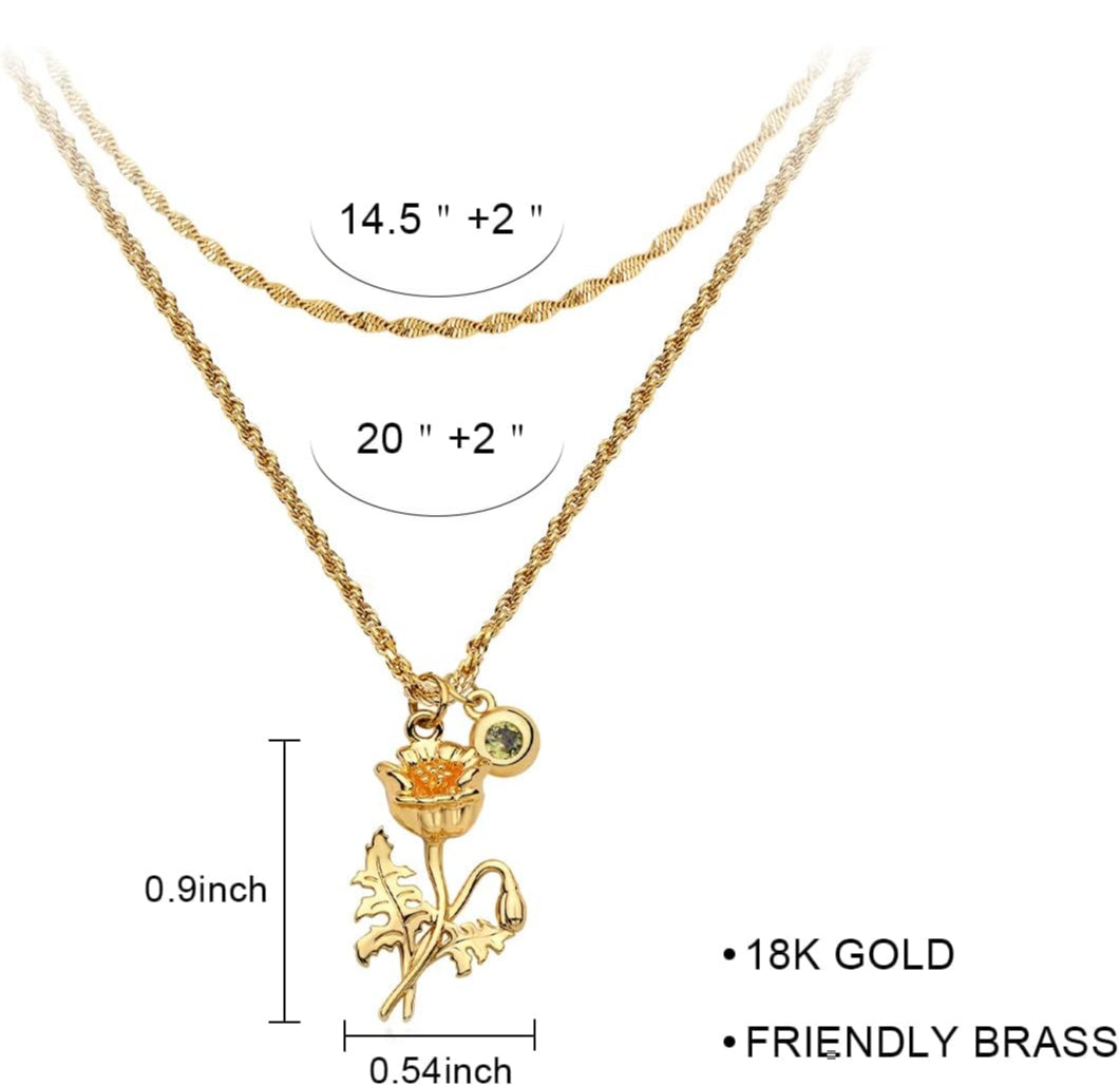 Birth Flower Necklaces for Women 18K Gold Plated Dainty Layered Birth Month Flower with Birthstone Pendant  Personalized Custom Floral Jewelry