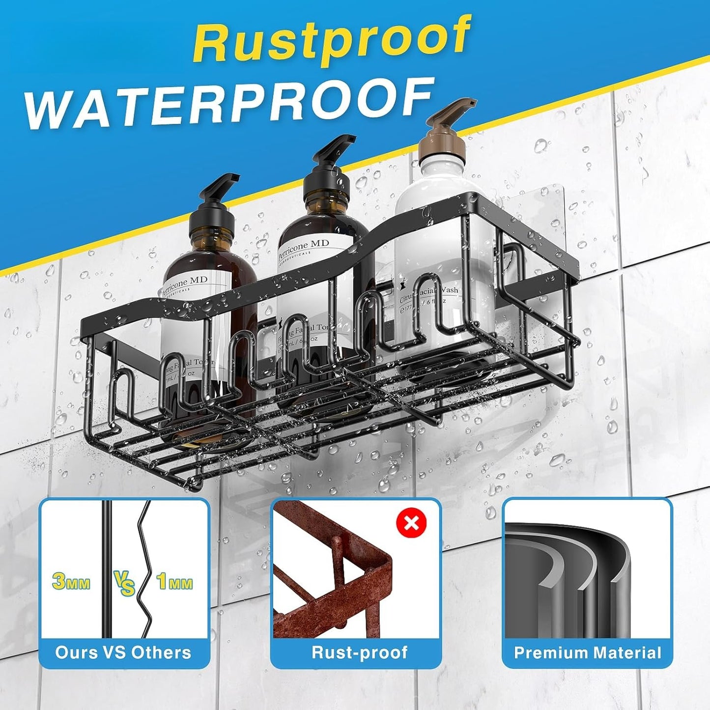 5-Pack Rustproof Stainless Steel Shower Caddy Set– No Drill  Bathroom Organizer