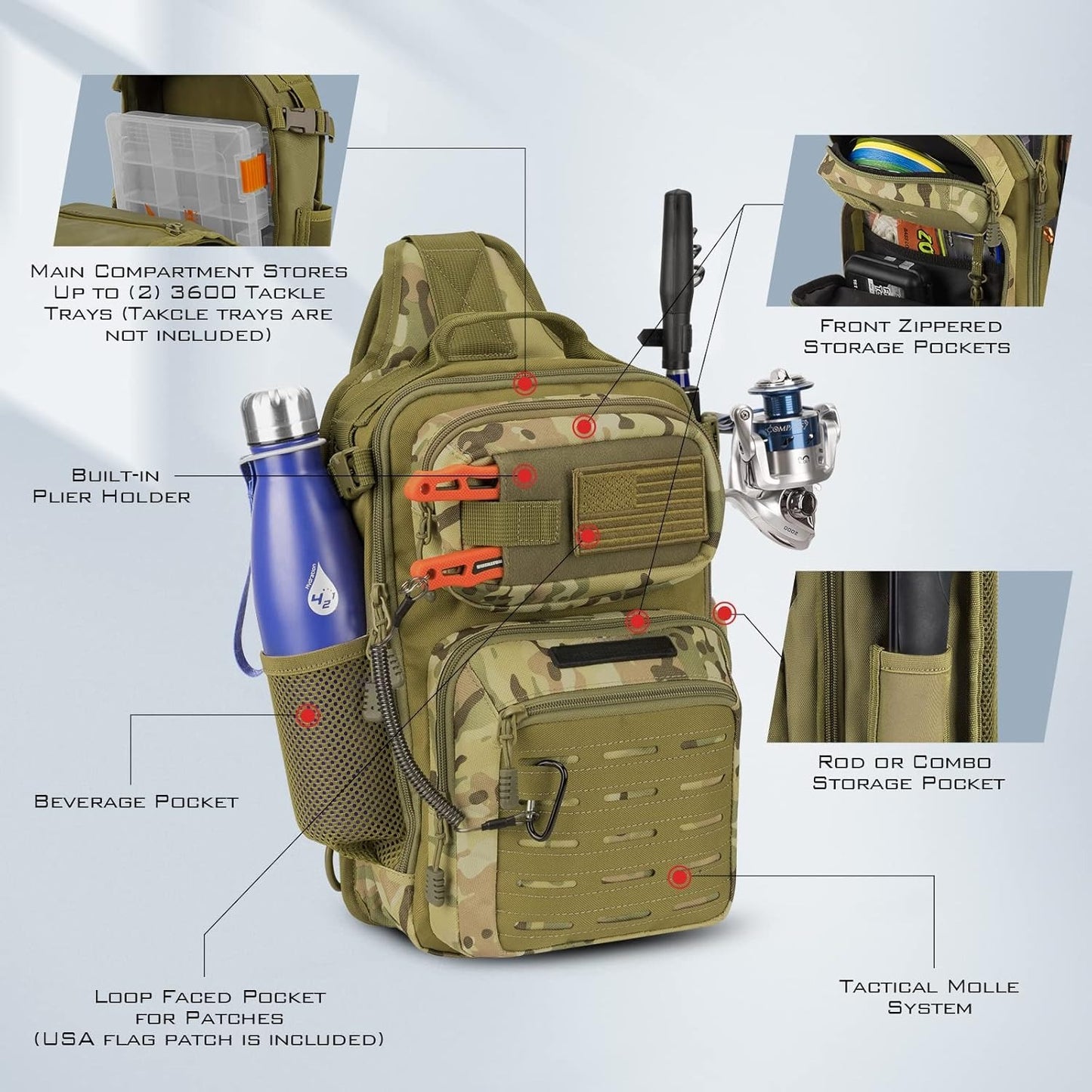Tactical Sling Tackle Bag-Lightweight Fishing Backpack Storge Fishing Gear and Equipment,Gift for Men