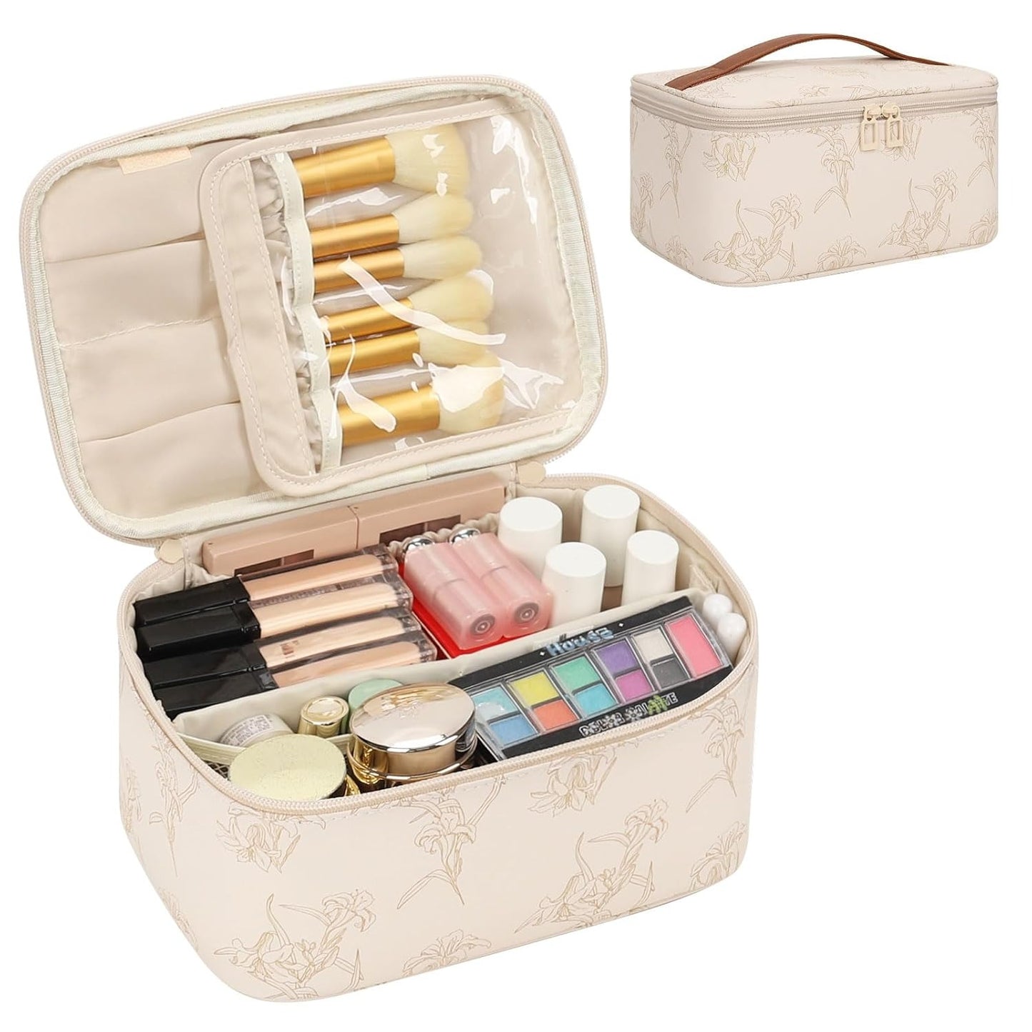 Makeup Bag, Portable Cosmetic Bag,  Makeup Case Organizer,  With Handle and Divider