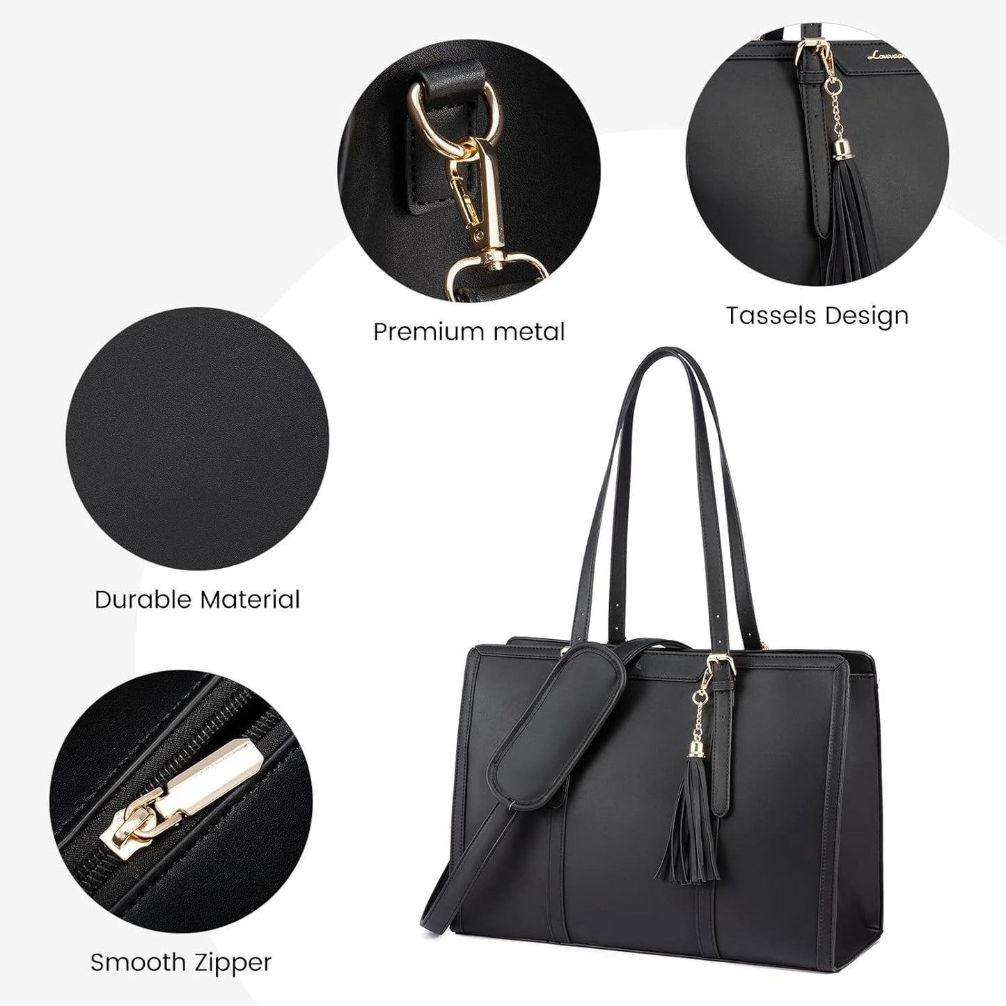 Women 15.6 inch Lightweight PU Laptop Tote Bag, Large Capacity Computer for Business, Work, Office, Travel
