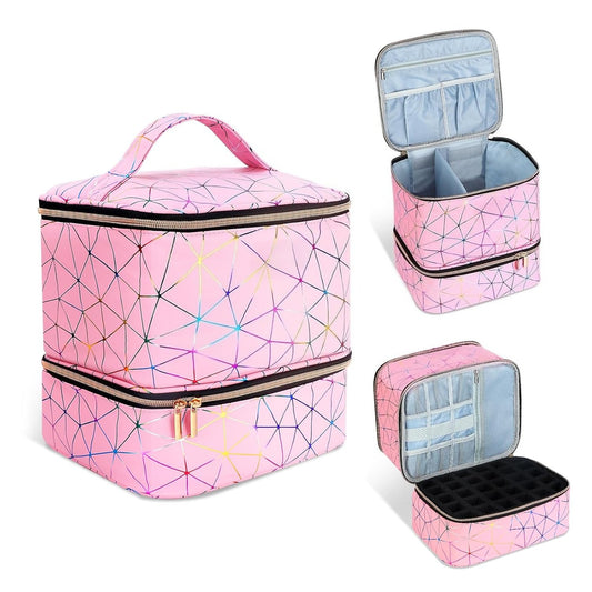 Nail Polish Organizer Bag: PU Leather Nail Polish Storage Organizer Holds 30 Bottles & Nail Lamp