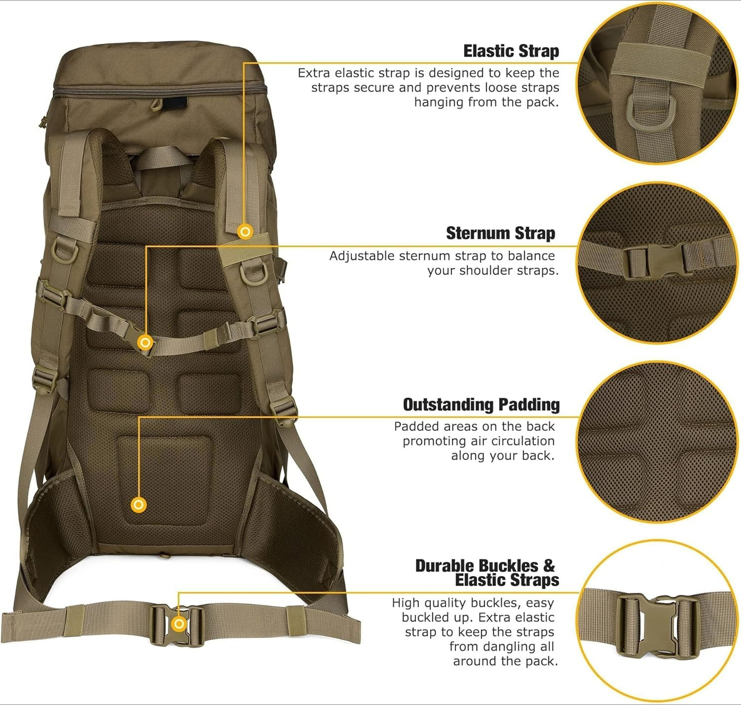 50L Hiking Backpack,Backpacking Backpack with Rain Cover for Hiking,Backpacking,Rucking,Camping,Survival