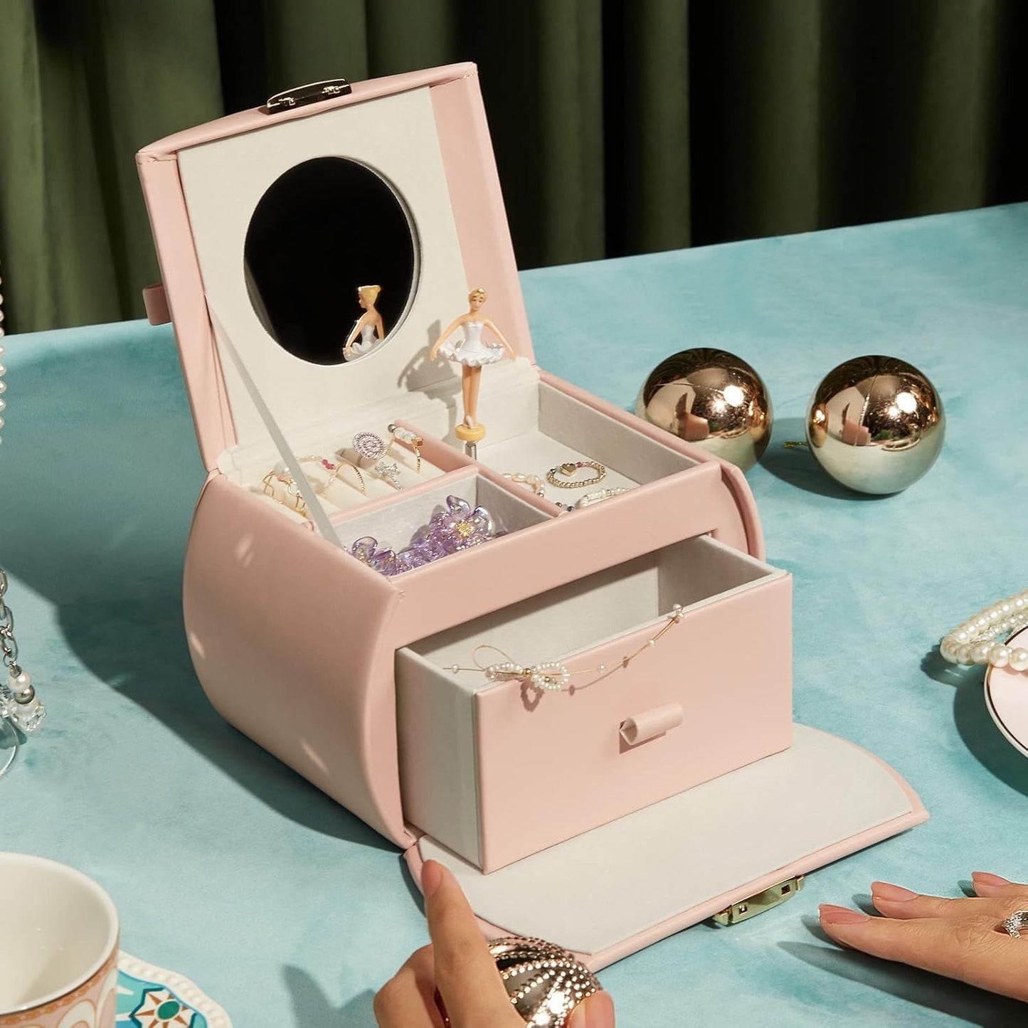 Jewelry Box for Girls with Drawer, Music Box with Ballerina and Stickers for Birthday Bedroom Decor