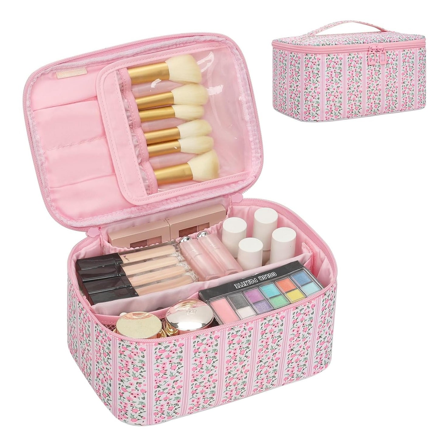 Makeup Bag, Portable Cosmetic Bag,  Makeup Case Organizer,  With Handle and Divider