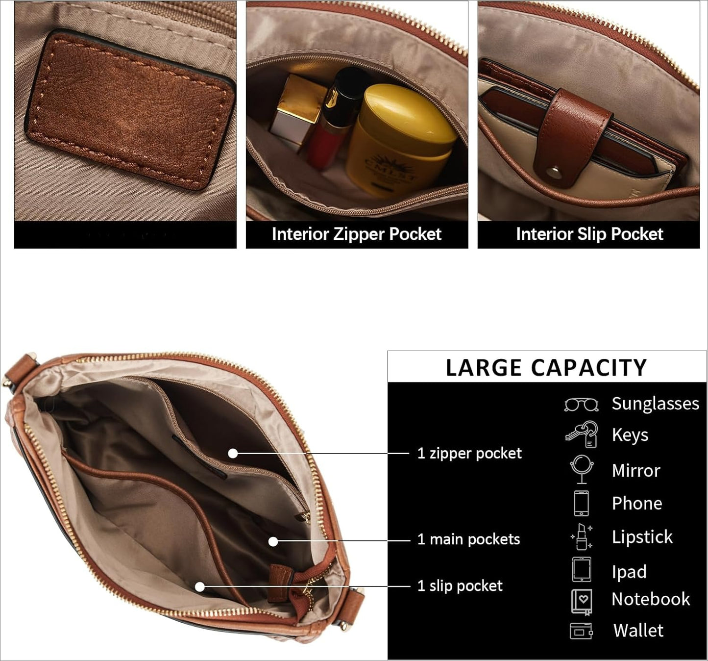 Crossbody Bags for Women Trendy Vegan Leather Hobo Purses Shoulder Handbags With Wide Shoulder Strap