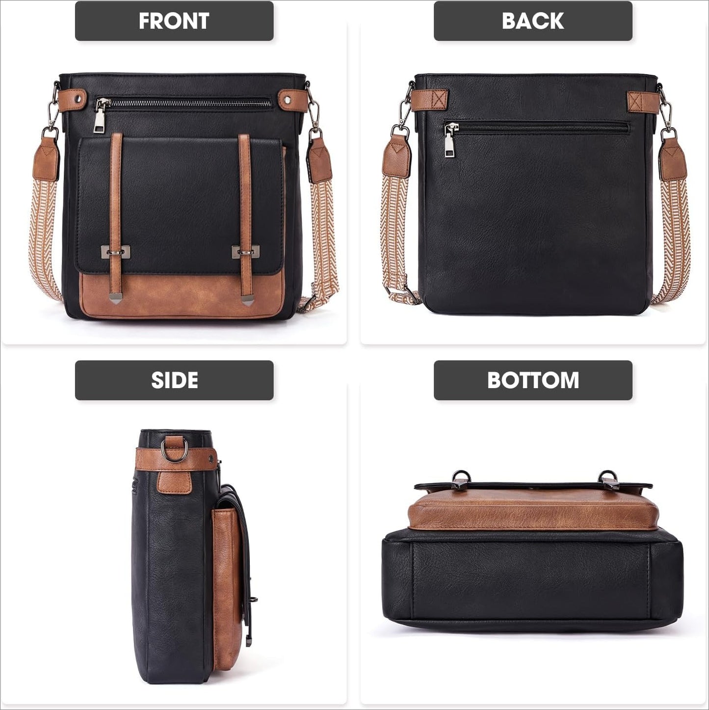 Women Multi Pocket Crossbody Purses Vegan Leather Shoulder Handbags Travel Purse Adjustable Strap