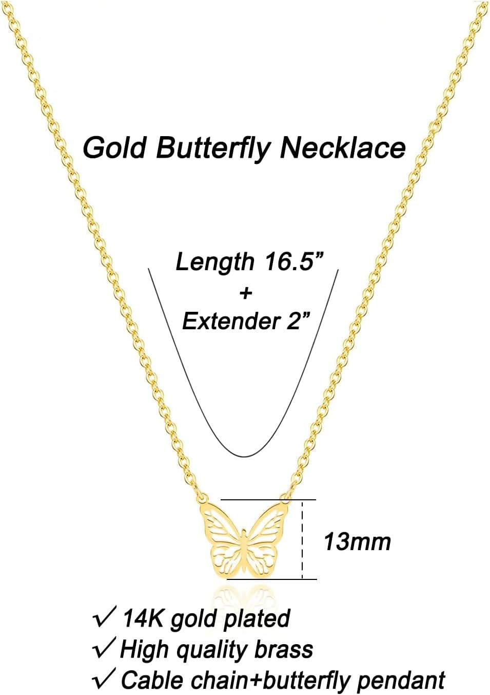 14K Gold Plated Dainty Butterfly Baseball Compass Shell Starfish Infinity Airplane Volleyball Sun Bird Heart Turtle Bow Crown Necklace Simple Jewelry