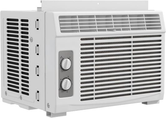 OMOMMD 5000-BTU Window Air Conditioner with Quiet Operation, Up to 150 Sqf, Cool and Fan Functions, Washable Filter, Adjustable Window Kit, Intuitive Mechanical Controls, for Small Room, White