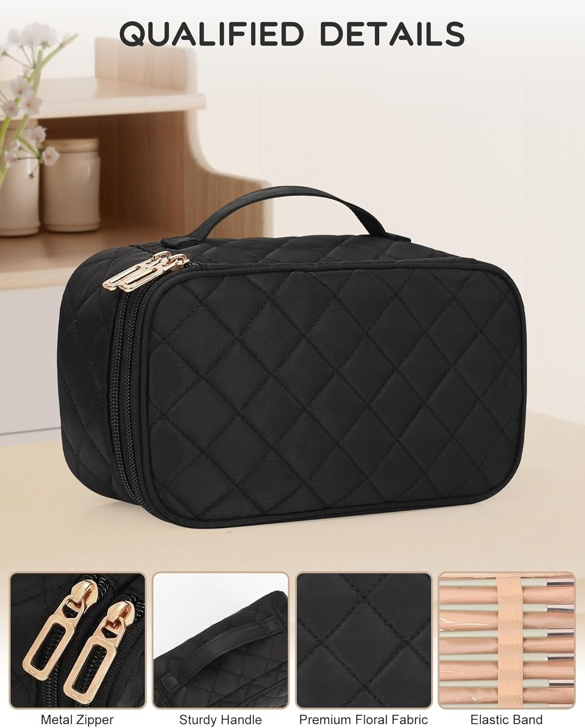 Small Makeup Bag for Women, Travel Cosmetic Bag, 2 Layers Waterproof Makeup Organizer Storage