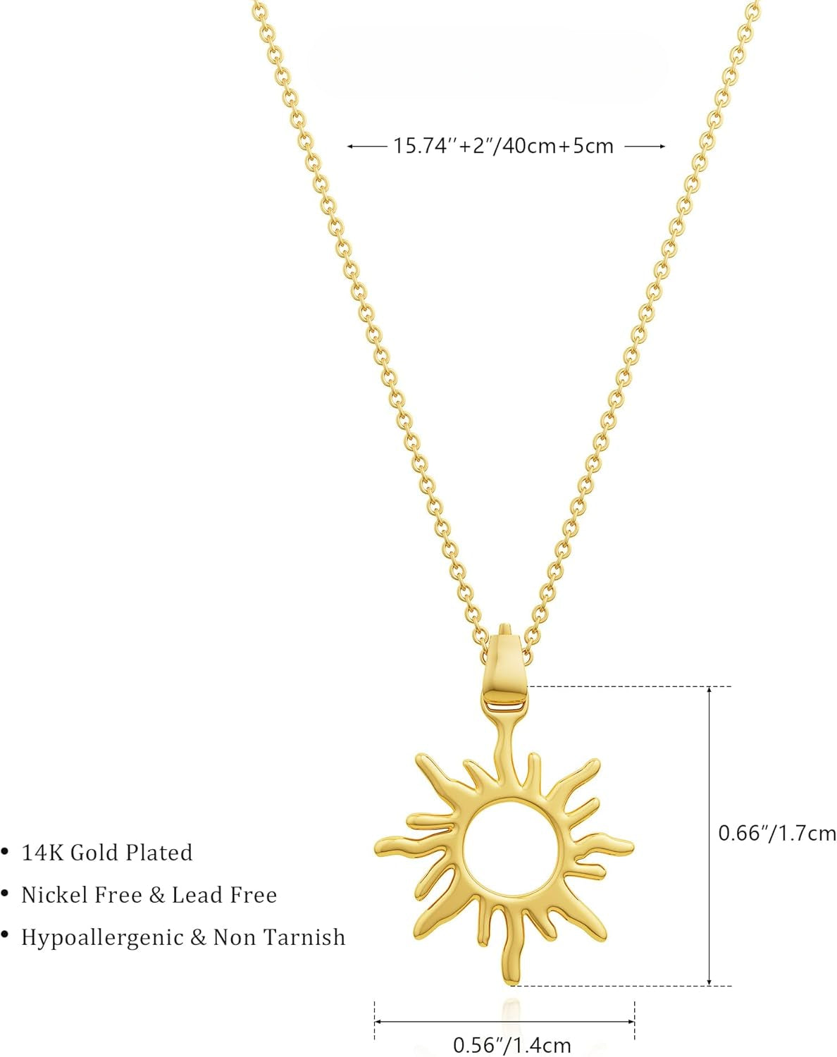 "14K Gold Layered Necklace for Women, Dainty Pendant Sun Gold Necklace, Non-Tarnish Hypoallergenic Stackable Jewelry Gift"