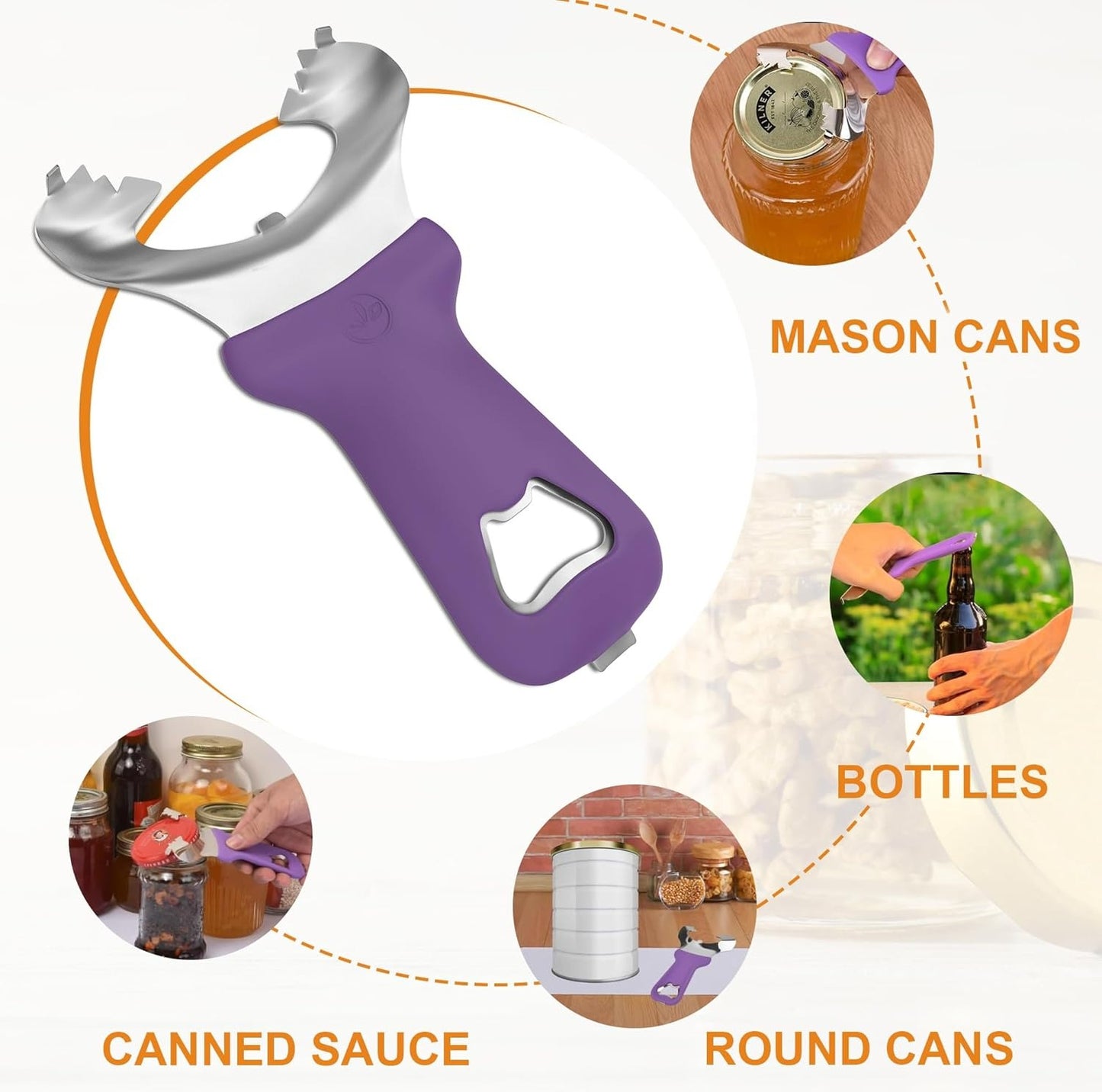 No-Dent Mason Jar Opener - Manual Multi-Purpose Canning Tool & Bottle Opener