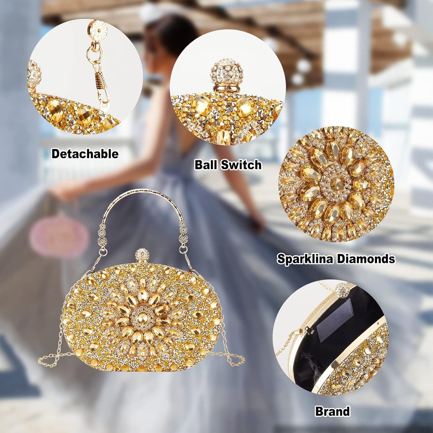 Rhinestone Evening Clutch Purses Evening Weddings,Party Purses Crystal Diamond Glitter Sparkly Handbag