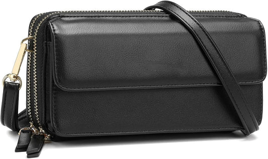RFID Crossbody Wallet Wristlet Purse with Phone Pocket For Women Vegan Leather