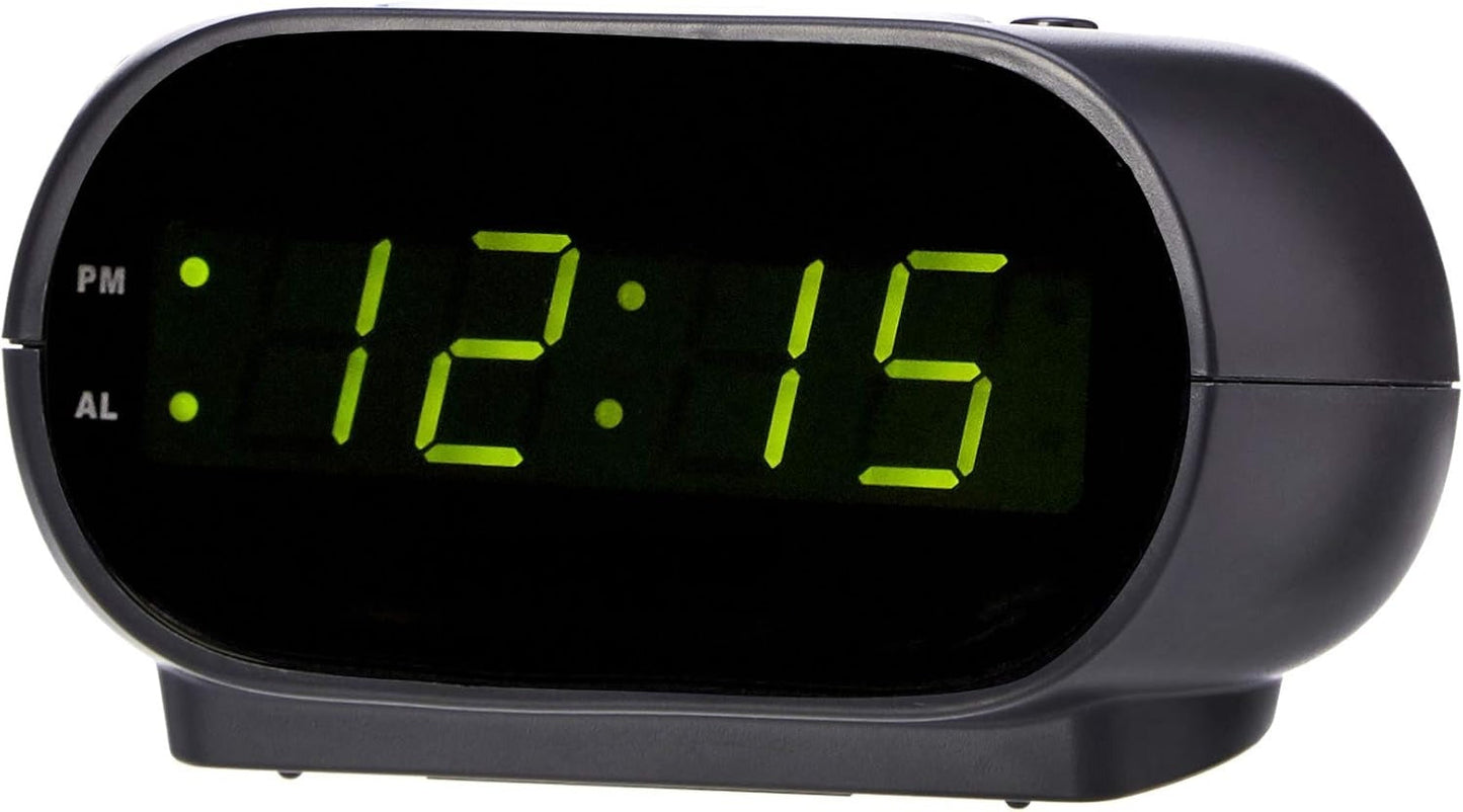 OMOMMD Small Digital Oval Alarm Clock with LED Display, Nightlight, Snooze Function & Battery Backup, Black, 4.5 x 3.5 x 2.4 Inches