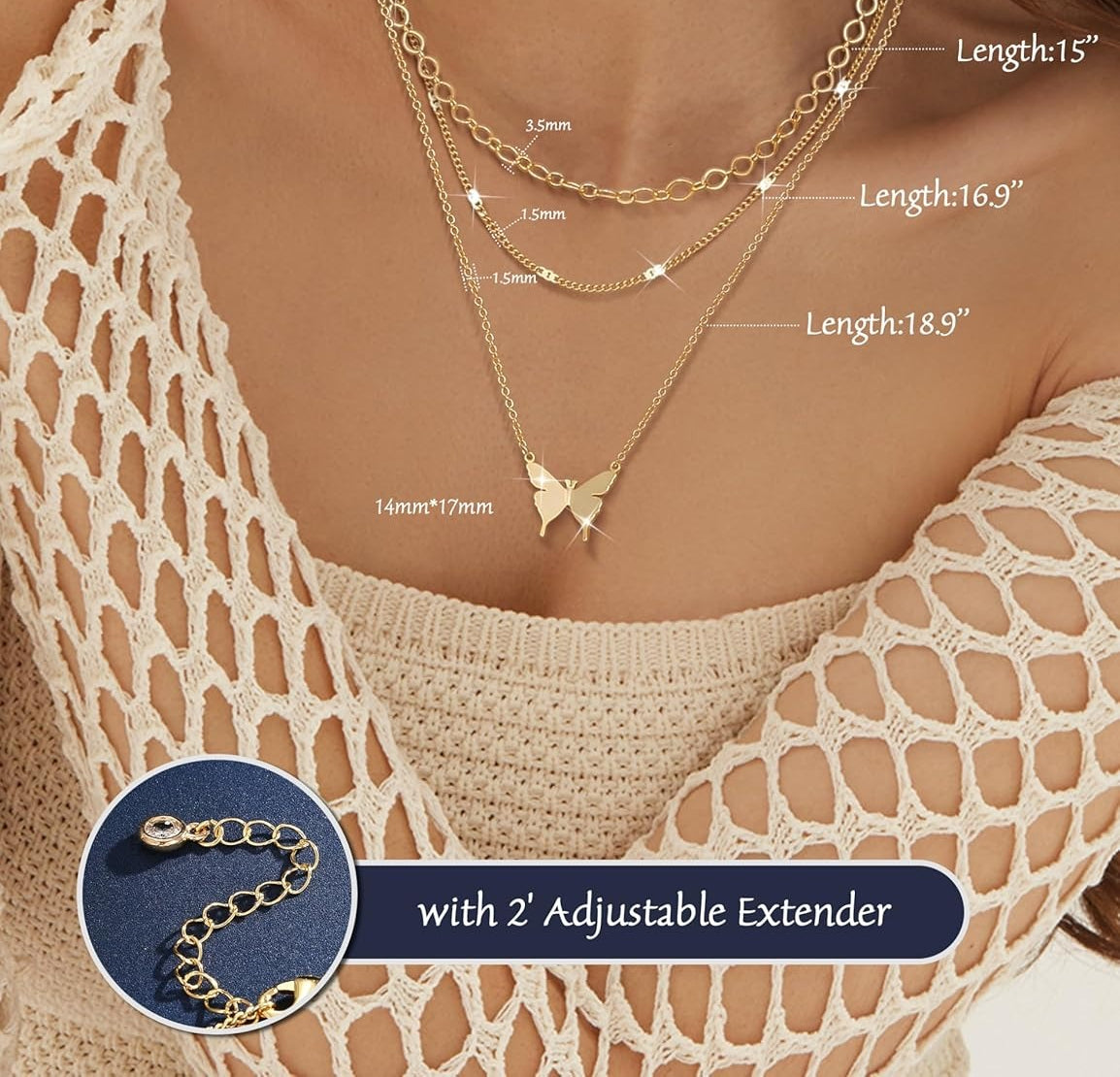 3Pcs Gold Layered Necklace Set for Women - Paperclip & Pearl Choker, Non-Tarnish