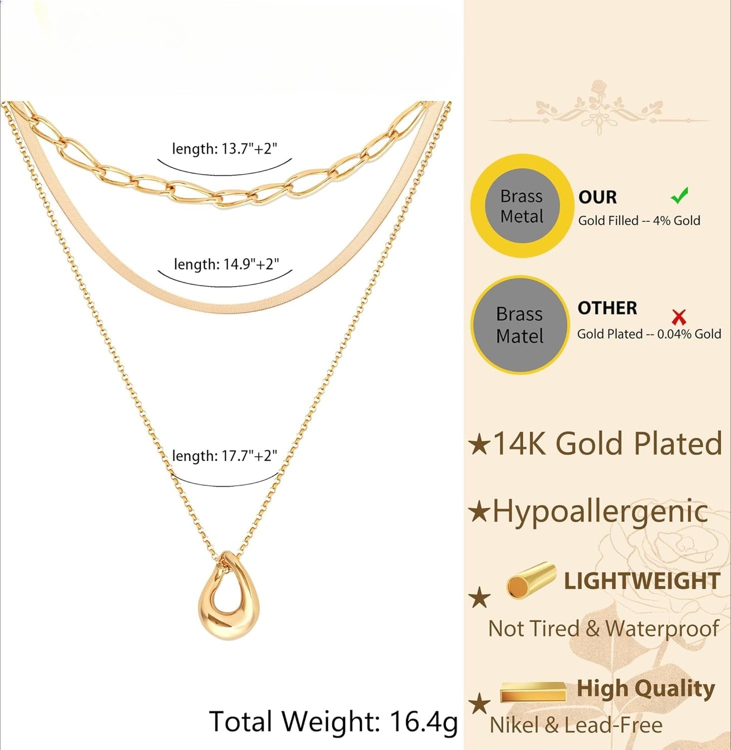 "14K Gold/Silver Plated 3Pcs Layered Necklace Set, Dainty Herringbone Choker & Chain, Trendy Stackable Jewelry for Women"