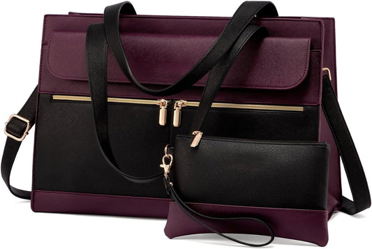 for Women 15.6 Inch Tote Work Professional Leather Computer Briefcase Waterproof Handbag Shoulder Large