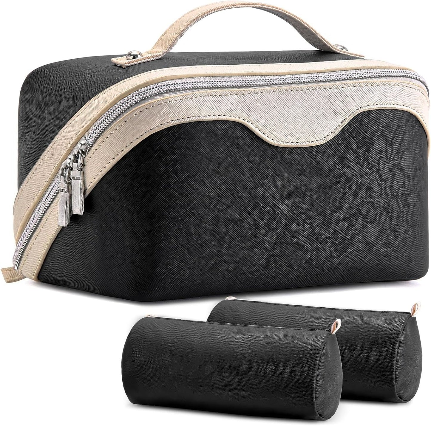 Travel Makeup Bag : 3 count Set Make up Bags for Women with Handle -  with Compartments