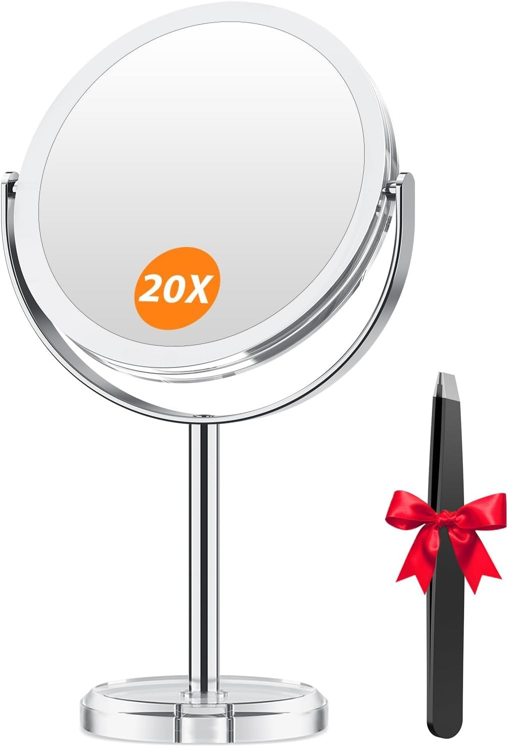 1X/ 30X Magnifying Mirror, Makeup Mirror with Tweezer, 6.8'' Double Sided Round Vanity Tabletop Mirror, 360° Rotation Portable