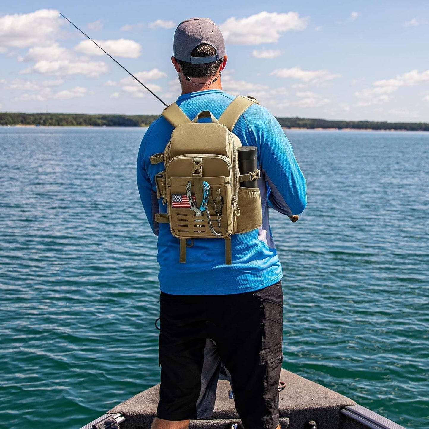 Fishing Tackle Backpack with Rod & Gear Holder, Lightweight Fishing Tackle Storage Bag with Protective Rain Cover