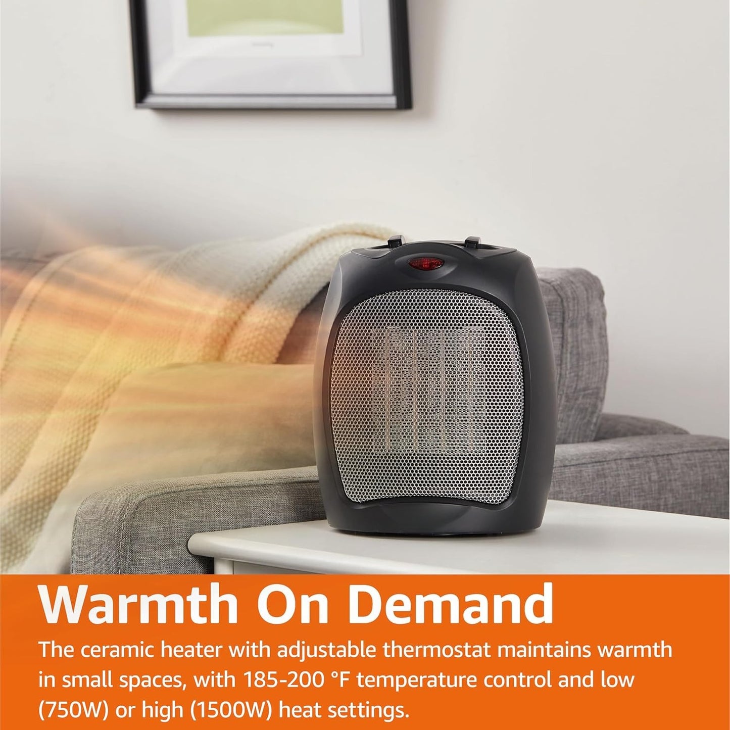 OMOMMD Ceramic Space Heater, Portable Indoor Heating Solution, With Overheat and Tip-Over Protection, Thermostat, Non-Oscillating, 1500W, 7.52"D x 6.34"W x 9.45"H, Black