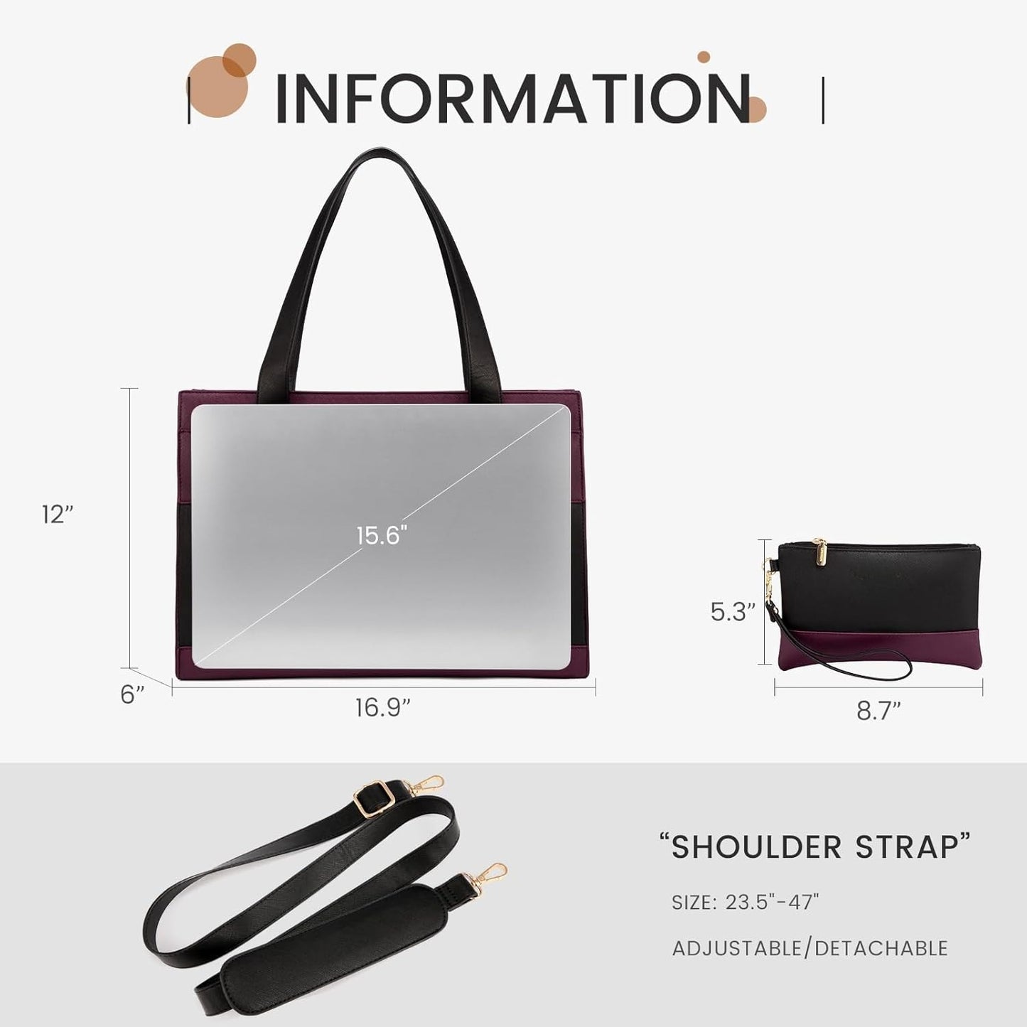 for Women 15.6 Inch Tote Work Professional Leather Computer Briefcase Waterproof Handbag Shoulder Large