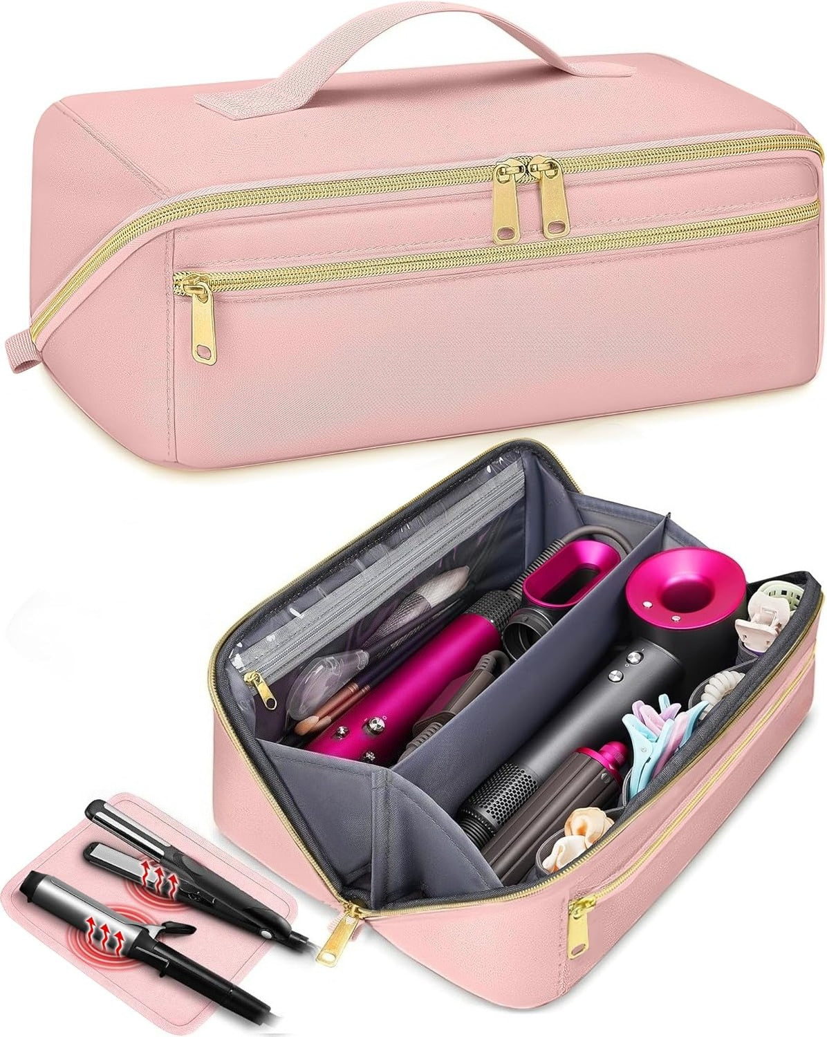 Hot Hair Tools Travel Bag with Separate Heat Resistant Mat,Hair Accessories Organizer for Flat Irons