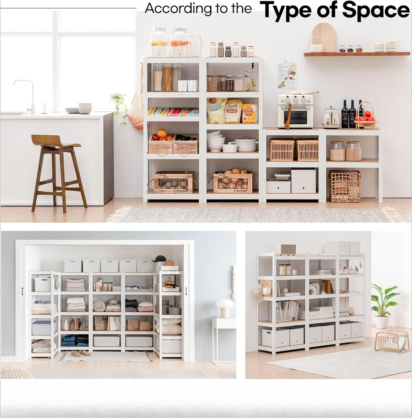 5 Tier 24.1" W Laminated Metal Shelving Unit Adjustable Storage Utility Rack Heavy Duty Shelves