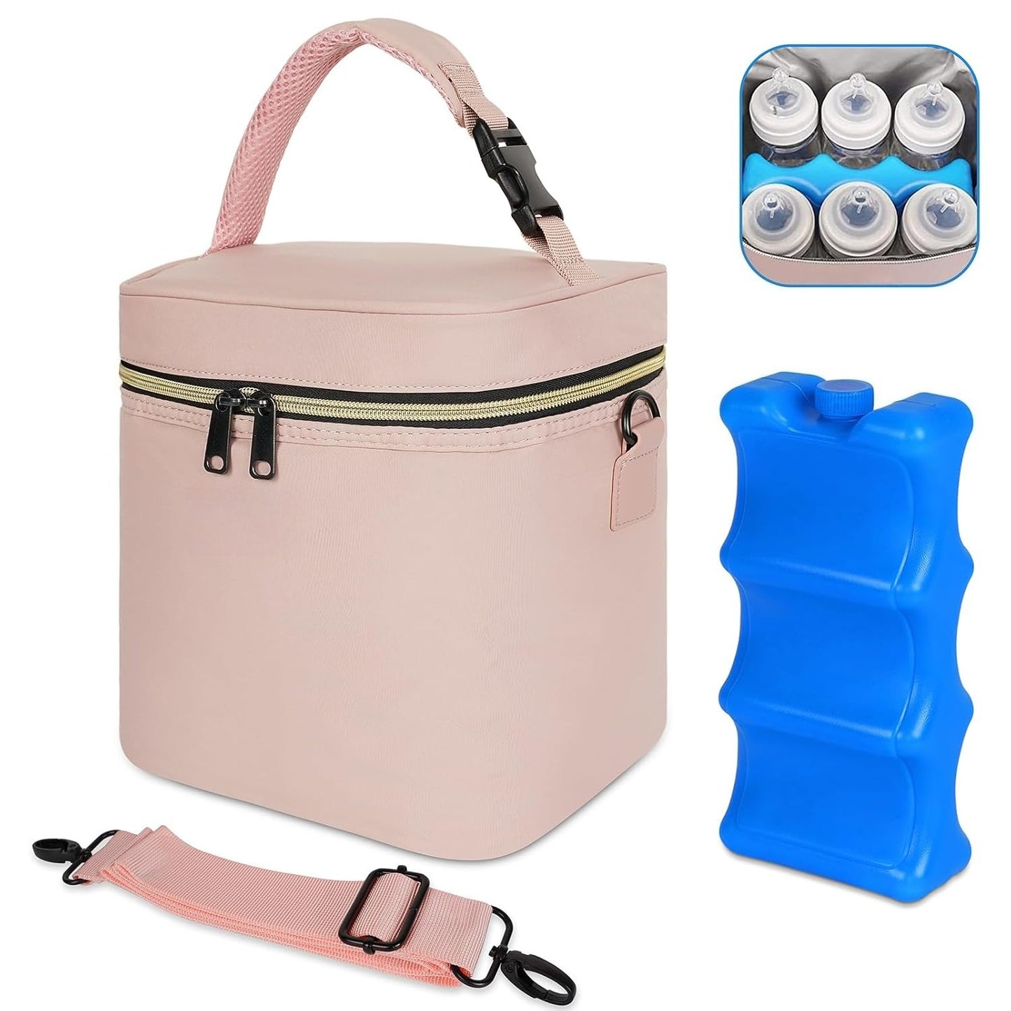 Breastmilk Cooler Bag with Ice Pack,  Bottle Bag, Breast Milk Cooler on The go with Strap