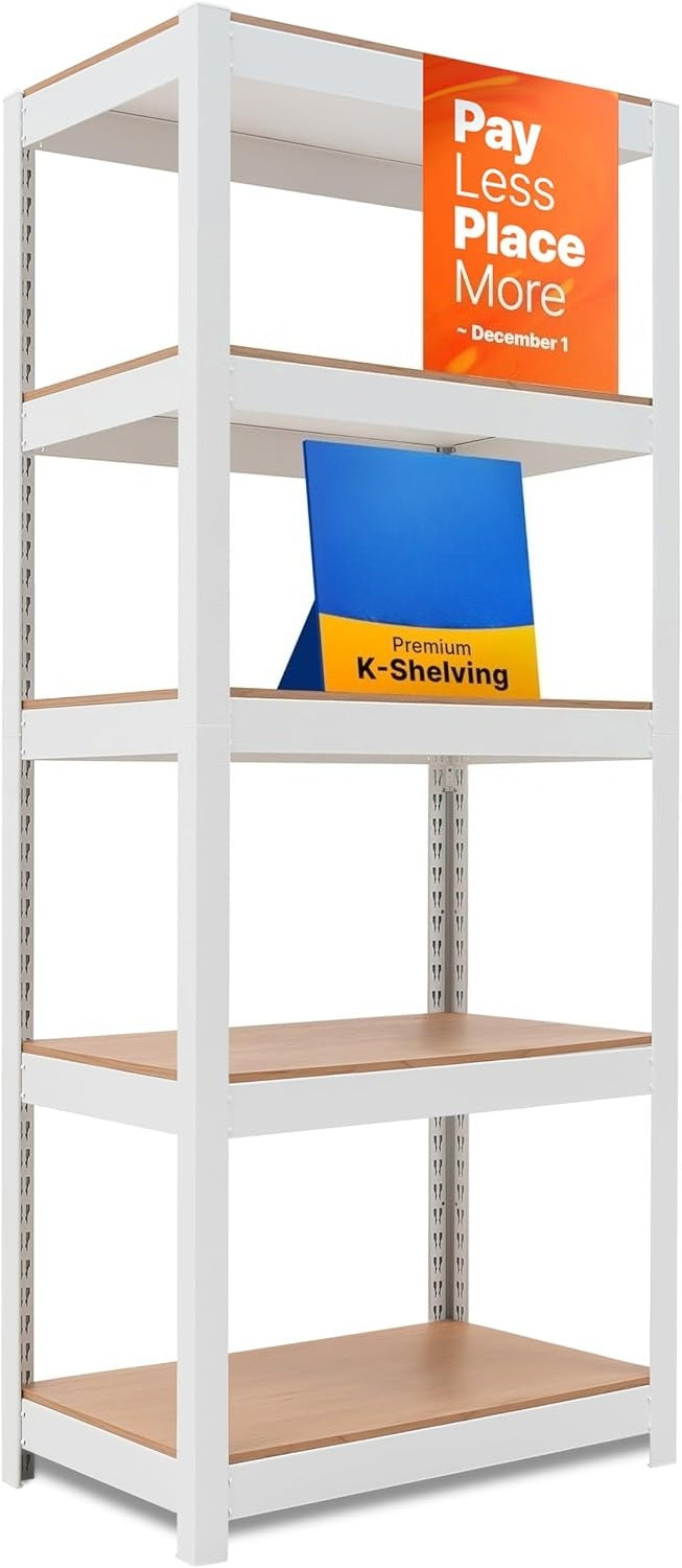 5 Tier 24.1" W Laminated Metal Shelving Unit Adjustable Storage Utility Rack Heavy Duty Shelves