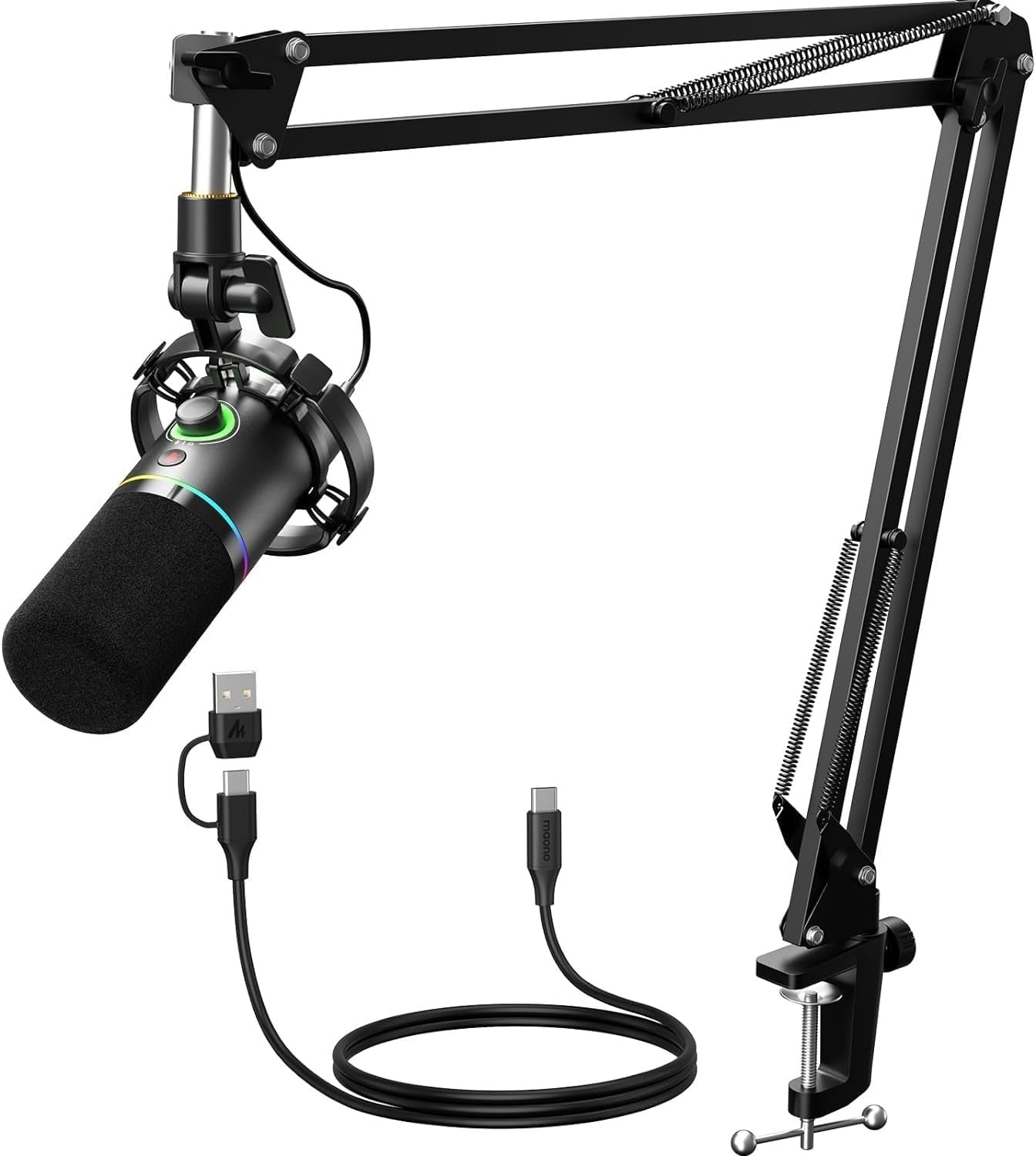 OMOMMD XLR/USB Dynamic Microphone Kit, RGB Podcast Mic with Software, Mute, Gain Knob, Volume Control, Boom Arm for Streaming, Gaming, Voice-Over, Recording-PD200XS Black