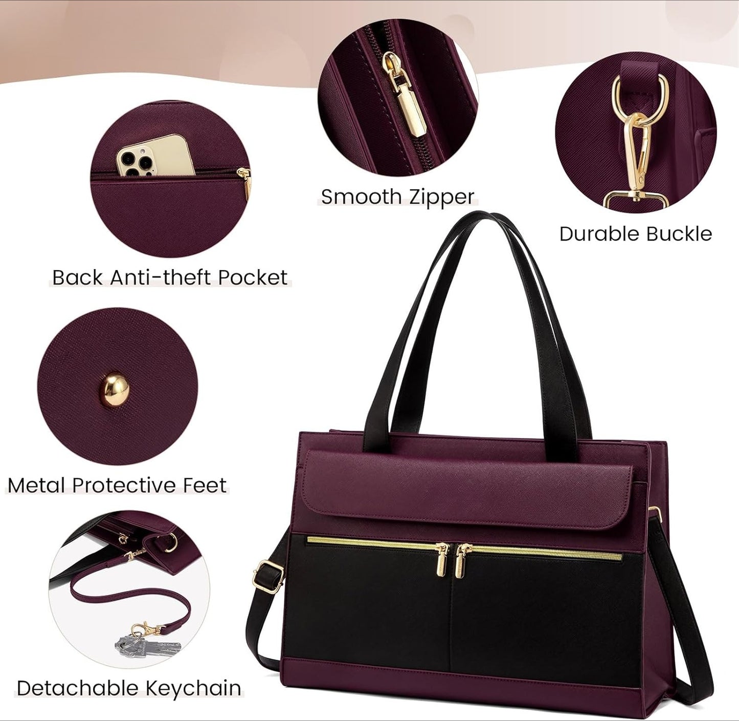 for Women 15.6 Inch Tote Work Professional Leather Computer Briefcase Waterproof Handbag Shoulder Large