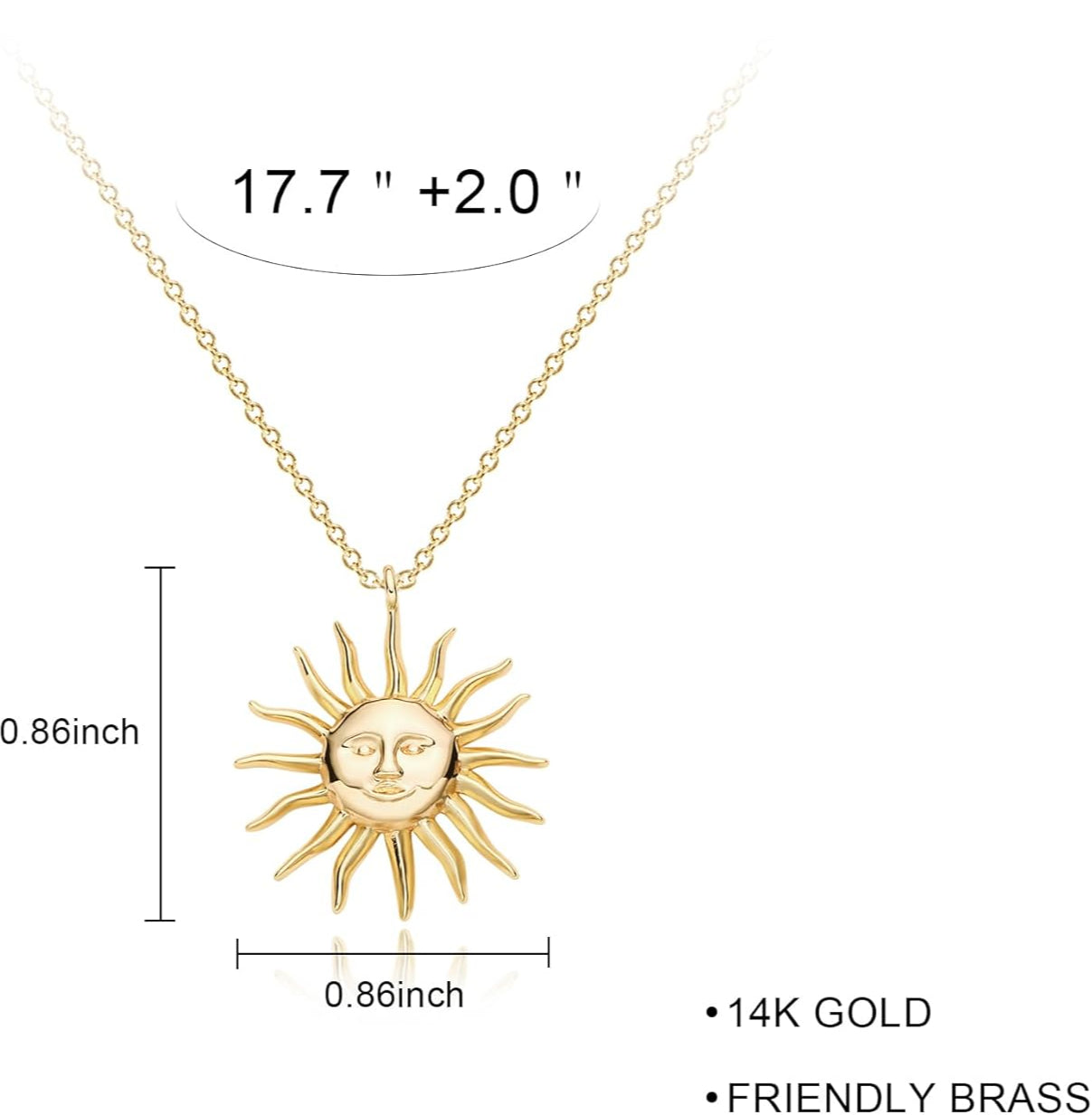 Gold Moon Pendant Necklace for Women,14K Gold Plated Dainty Chain Crescent Moon Sun Star Necklace Jewelry