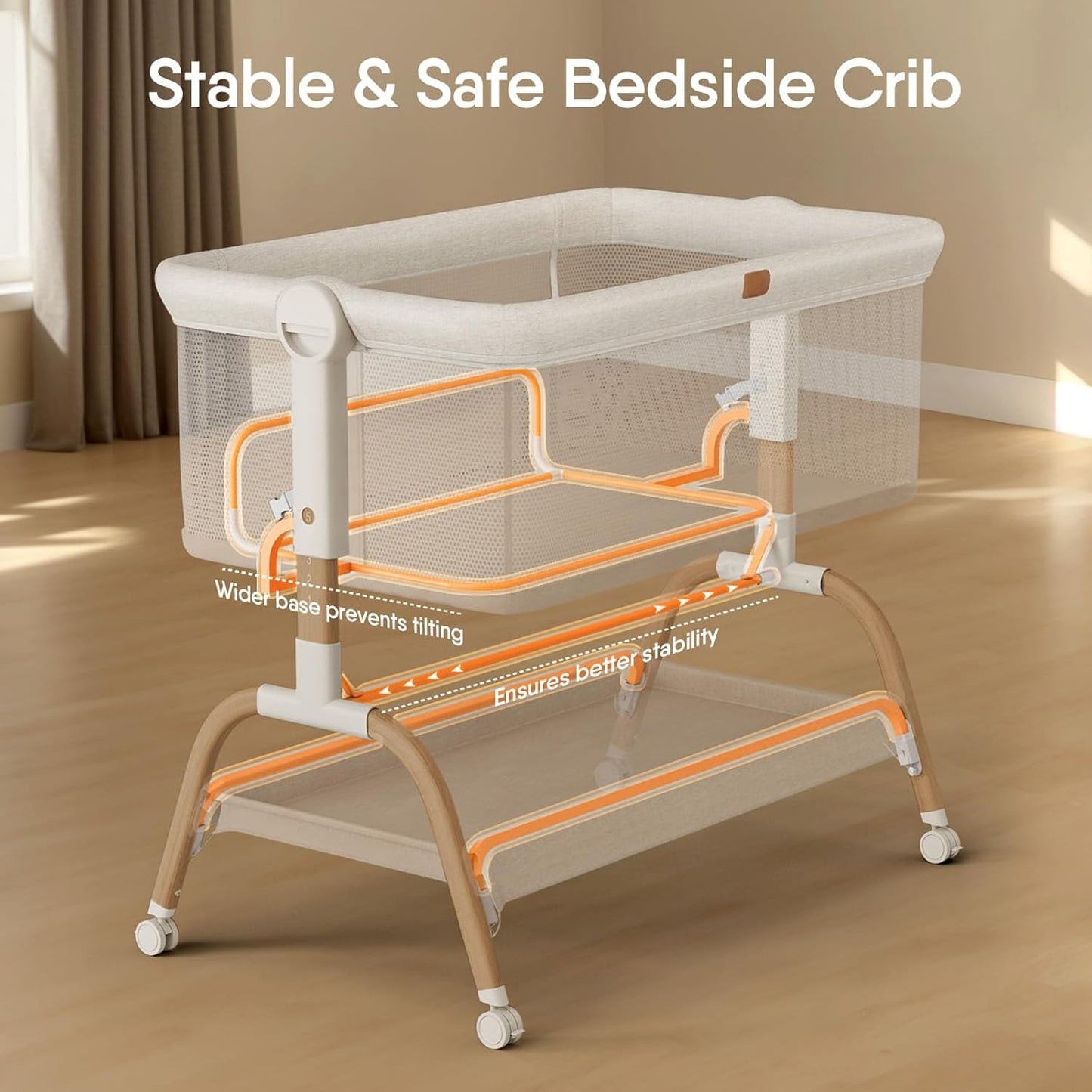 3-in-1 Baby Bassinet Bedside Sleeper with Mattress and Soft, Breathable Sheet, Full-Mesh Sides