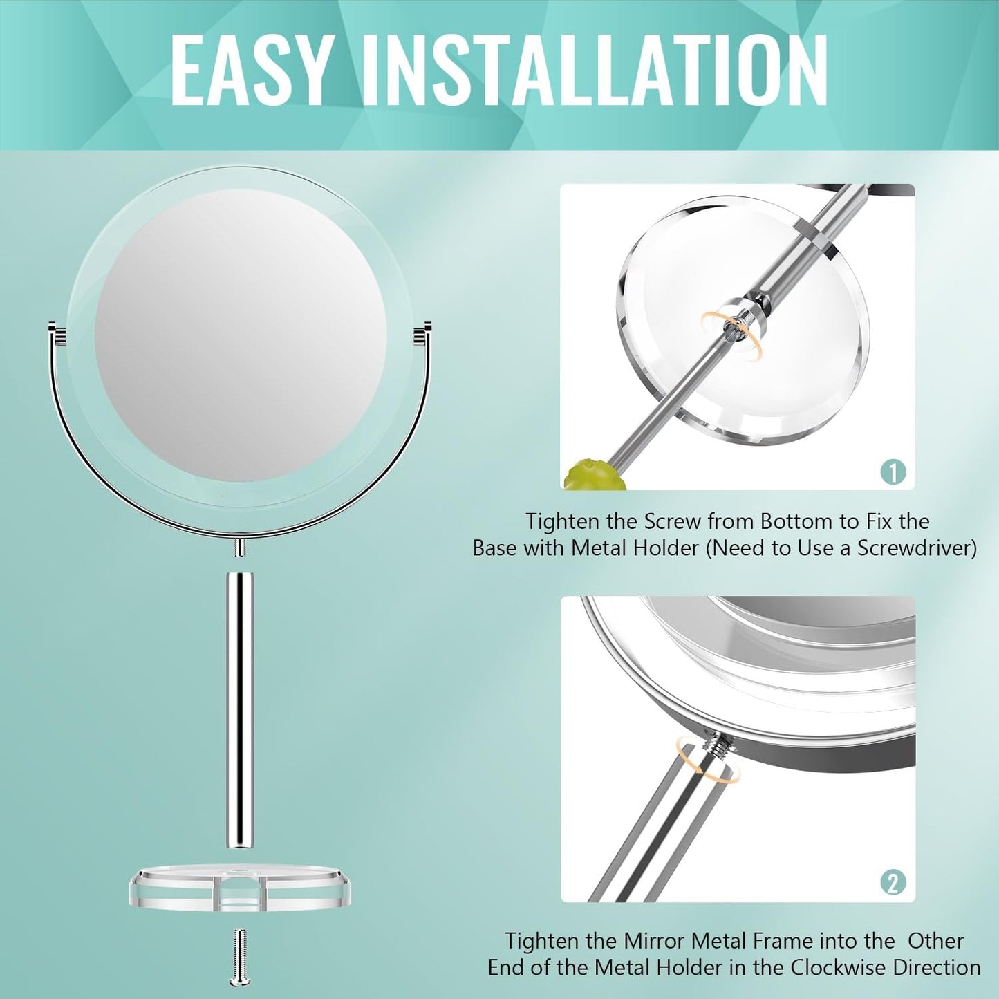 1X/ 30X Magnifying Mirror, Makeup Mirror with Tweezer, 6.8'' Double Sided Round Vanity Tabletop Mirror, 360° Rotation Portable