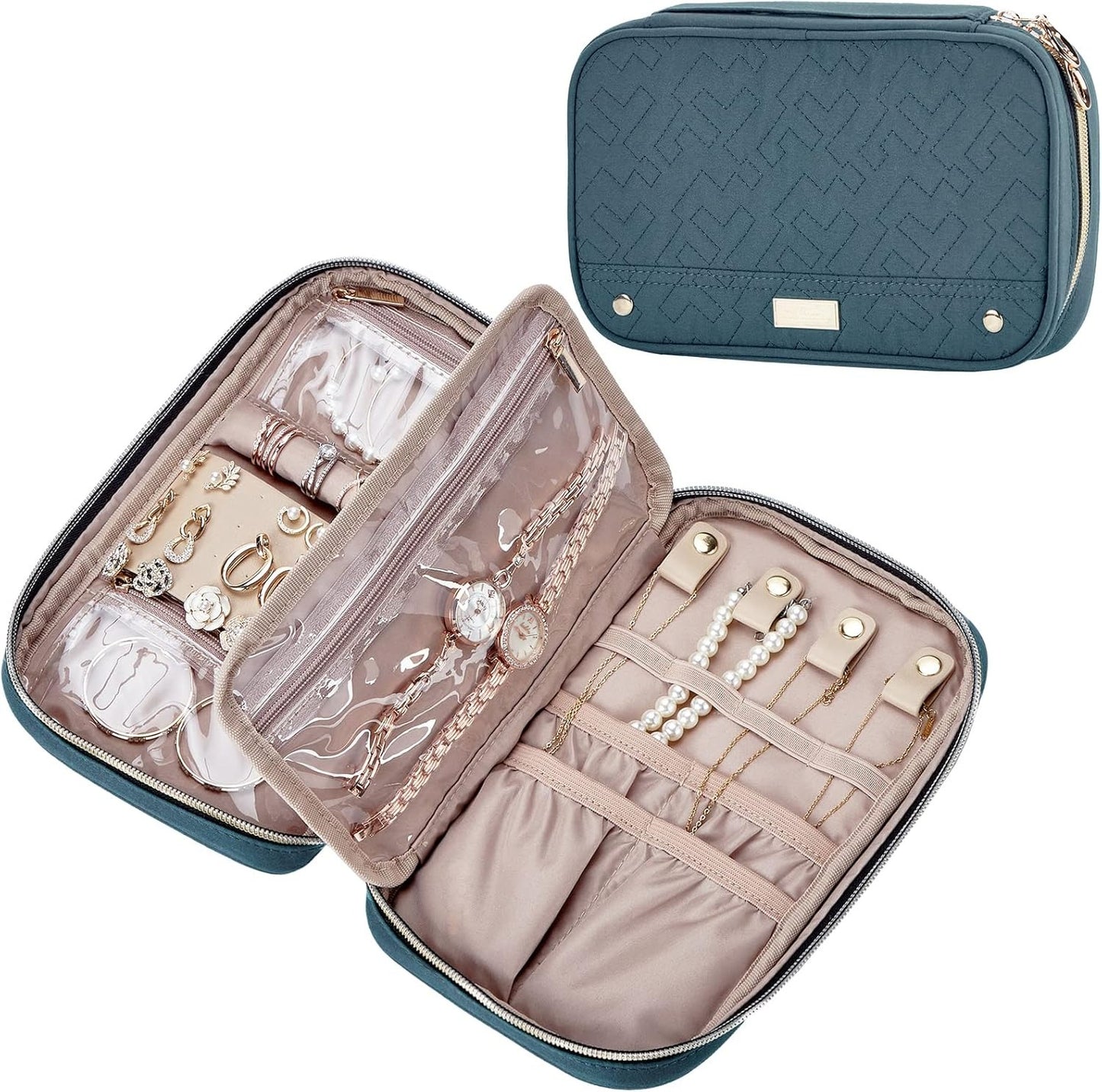 Travel Jewelry Case, Holiday Organizer for Necklaces, Earrings, Rings, Bracelets, Watch, Pink