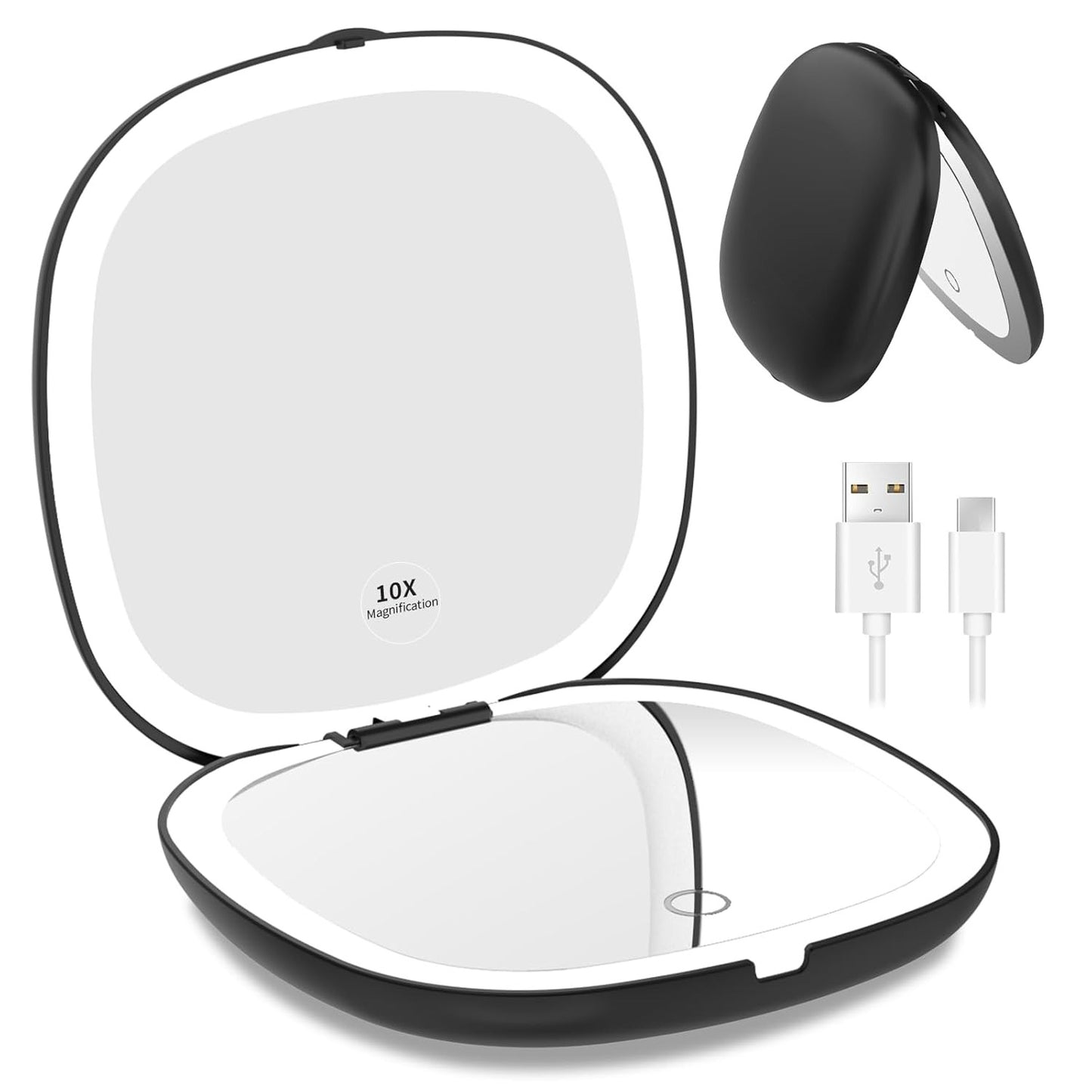 Rechargeable Lighted Travel Makeup Mirror,1x/10x Compact Magnifying Mirror with Lights,Portable for Bag,4inch