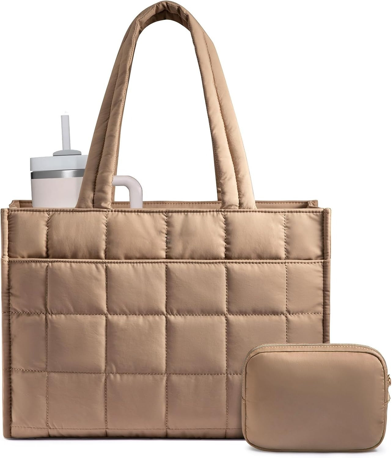 15.6 Inch Tote Bag for Women, Puffer Work Handbag Laptop Purse , Large Quilted Travel Tote
